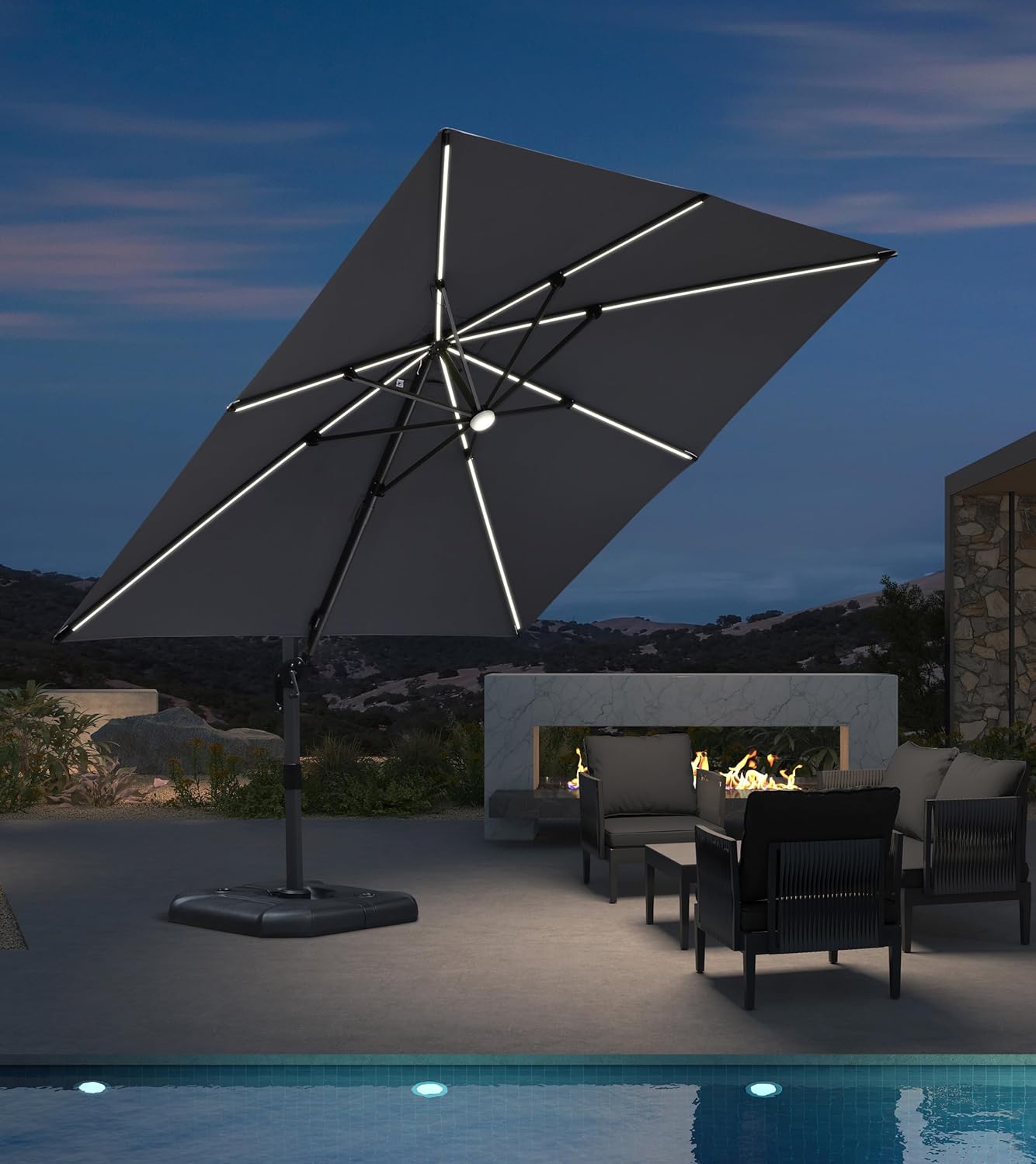 PURPLE LEAF 9' X 11.5' Patio Umbrella Outdoor Cantilever Rectangle Umbrella Aluminum Offset Umbrella with 360-degree Rotation for Garden Deck Pool Patio, Navy Blue