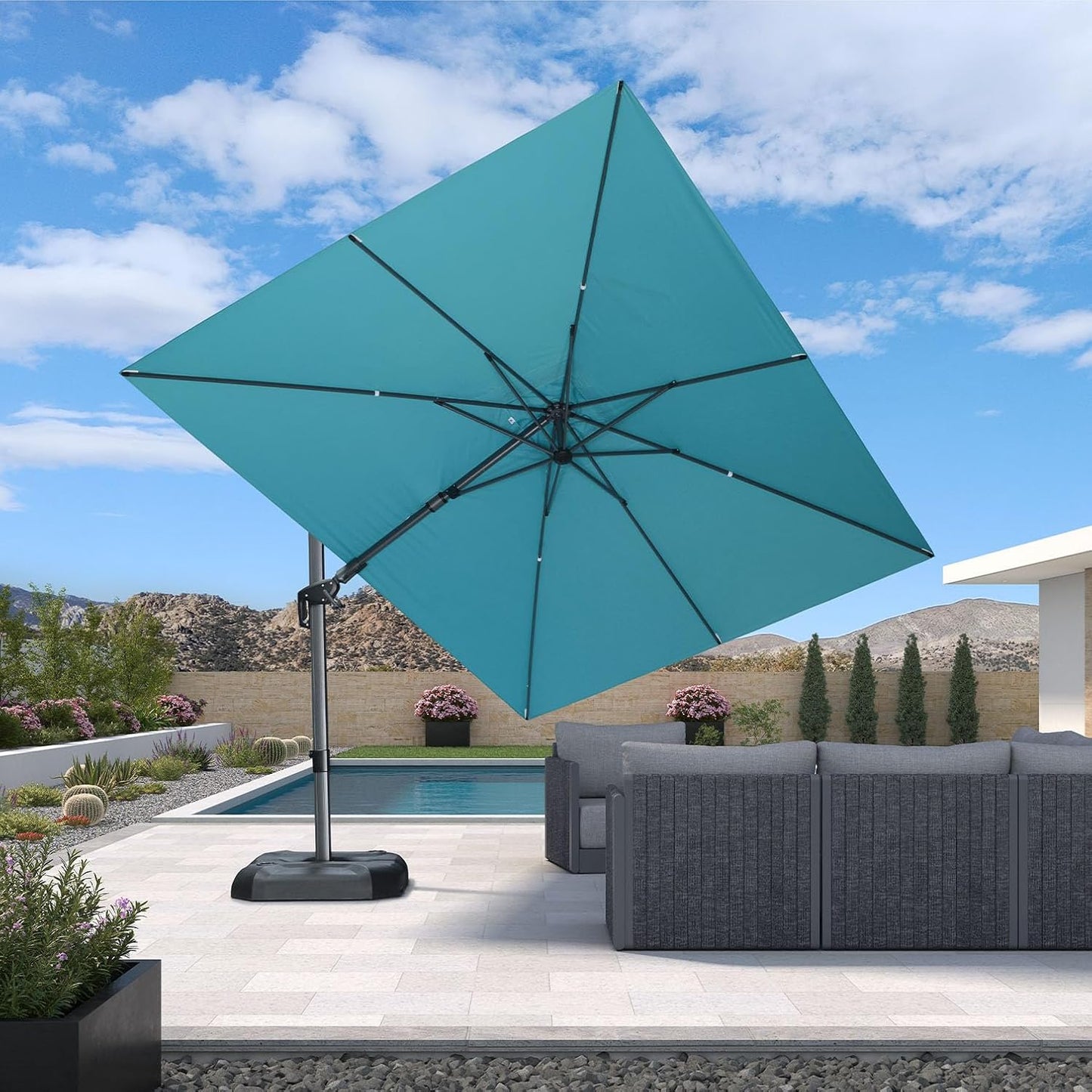 PURPLE LEAF 9' X 11.5' Patio Umbrella Outdoor Cantilever Rectangle Umbrella Aluminum Offset Umbrella with 360-degree Rotation for Garden Deck Pool Patio, Navy Blue