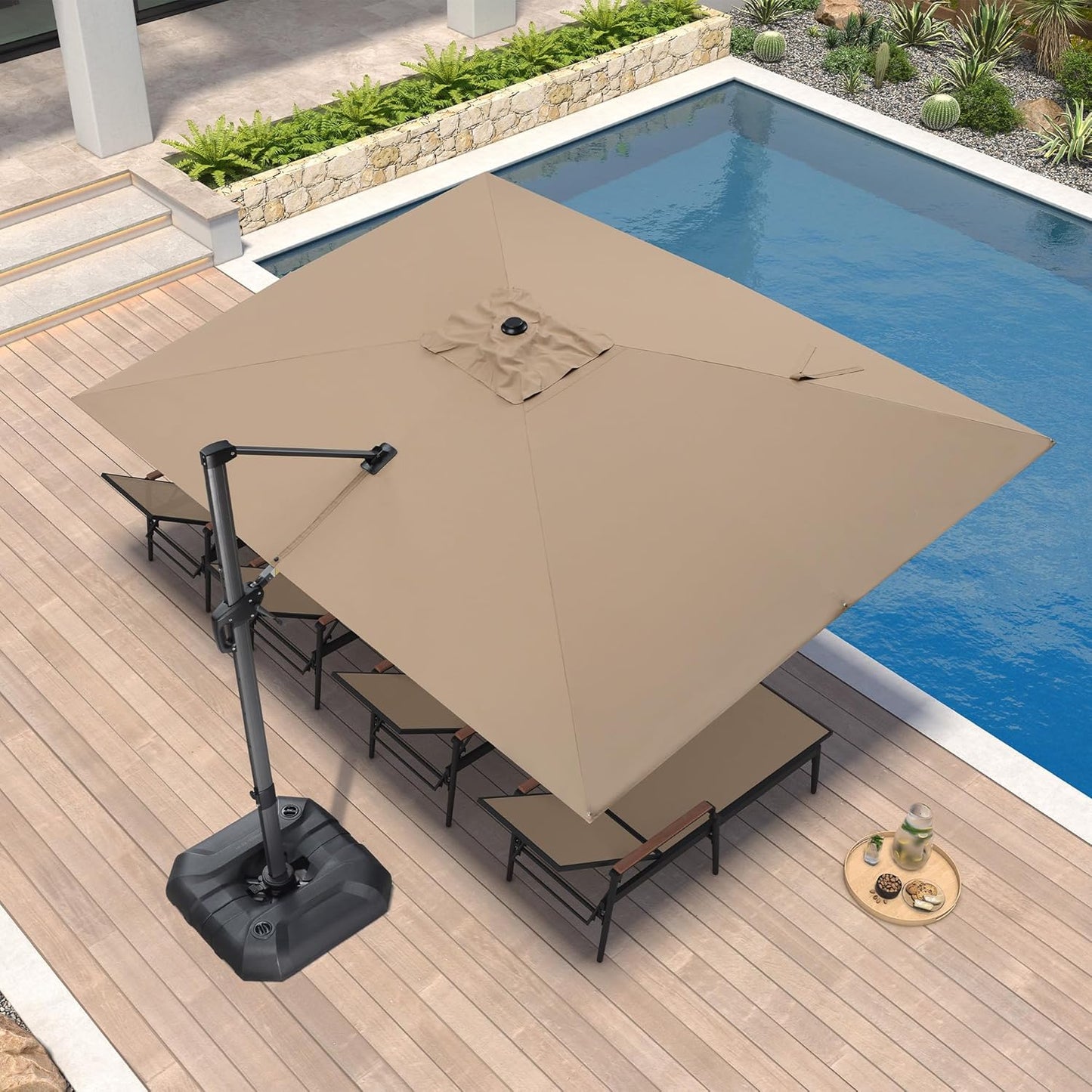 PURPLE LEAF 9' X 11.5' Patio Umbrella Outdoor Cantilever Rectangle Umbrella Aluminum Offset Umbrella with 360-degree Rotation for Garden Deck Pool Patio, Navy Blue