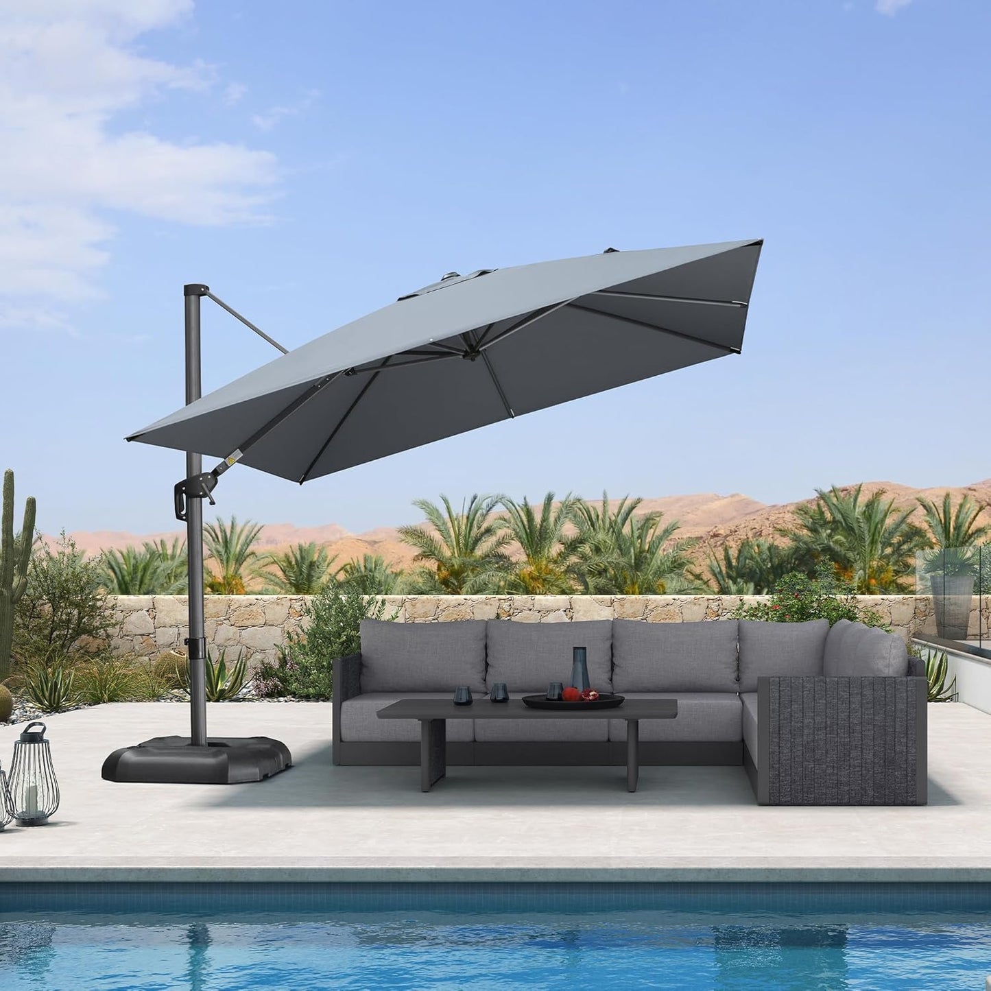 PURPLE LEAF 9' X 11.5' Patio Umbrella Outdoor Cantilever Rectangle Umbrella Aluminum Offset Umbrella with 360-degree Rotation for Garden Deck Pool Patio, Navy Blue