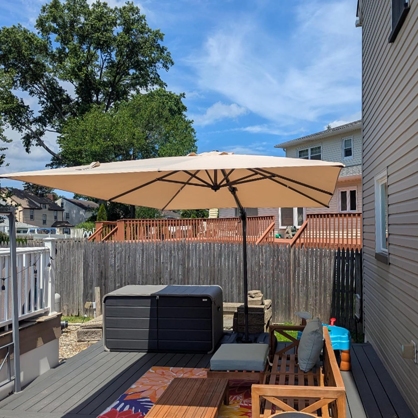 PURPLE LEAF 9' X 11.5' Patio Umbrella Outdoor Cantilever Rectangle Umbrella Aluminum Offset Umbrella with 360-degree Rotation for Garden Deck Pool Patio, Navy Blue