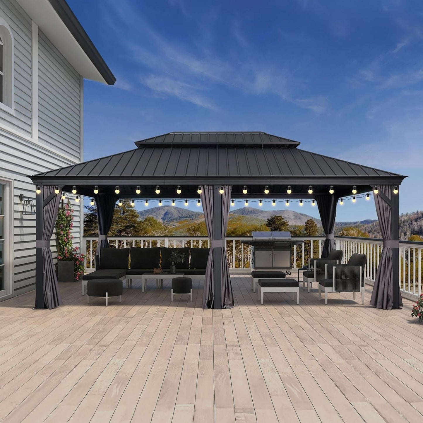 PURPLE LEAF 12' X 20' Permanent Hardtop Gazebo Aluminum Gazebo with Galvanized Steel Double Roof for Patio Lawn and Garden, Curtains and Netting Included, Grey