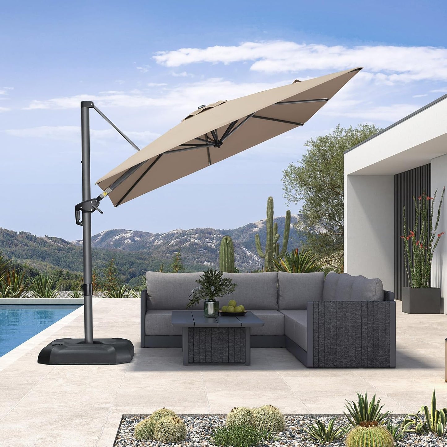 PURPLE LEAF 9' X 11.5' Patio Umbrella Outdoor Cantilever Rectangle Umbrella Aluminum Offset Umbrella with 360-degree Rotation for Garden Deck Pool Patio, Navy Blue