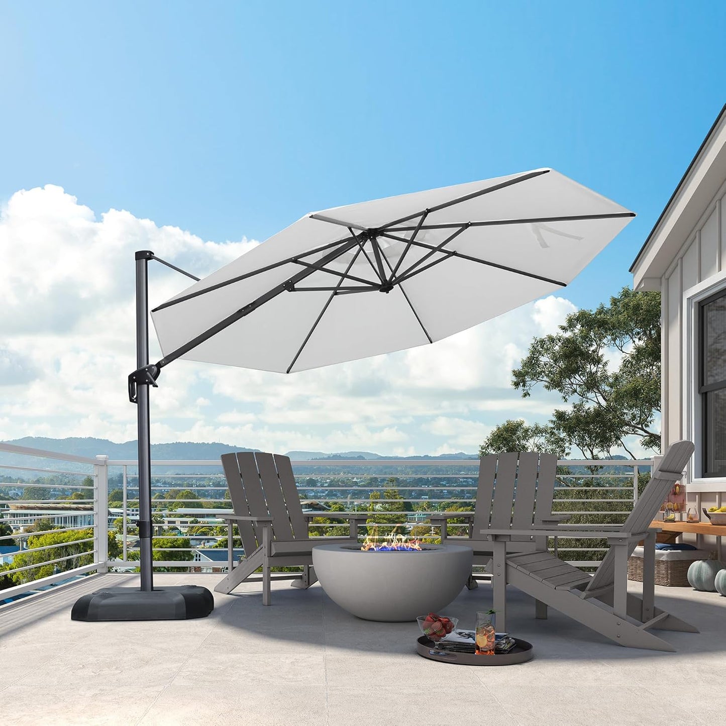 PURPLE LEAF 9' X 11.5' Patio Umbrella Outdoor Cantilever Rectangle Umbrella Aluminum Offset Umbrella with 360-degree Rotation for Garden Deck Pool Patio, Navy Blue
