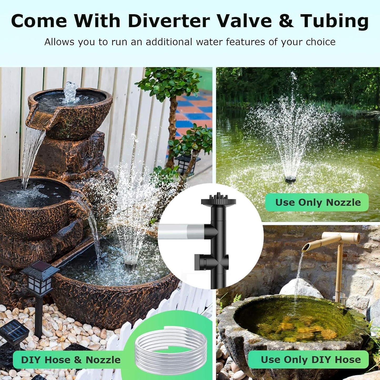 POPOSOAP 30W Solar Fountain Pump, 430GPH Solar Pond Pump with Adjustable Flow, 6.6FT Water Pipe for Outdoor Garden Ponds, Fish Tank, Backyard Water Features