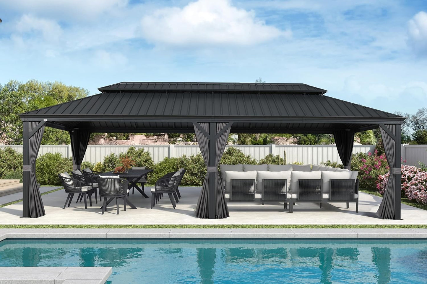 PURPLE LEAF 12' X 20' Permanent Hardtop Gazebo Aluminum Gazebo with Galvanized Steel Double Roof for Patio Lawn and Garden, Curtains and Netting Included, Grey