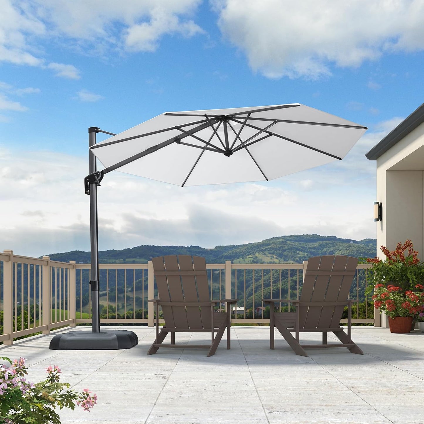 PURPLE LEAF 9' X 11.5' Patio Umbrella Outdoor Cantilever Rectangle Umbrella Aluminum Offset Umbrella with 360-degree Rotation for Garden Deck Pool Patio, Navy Blue