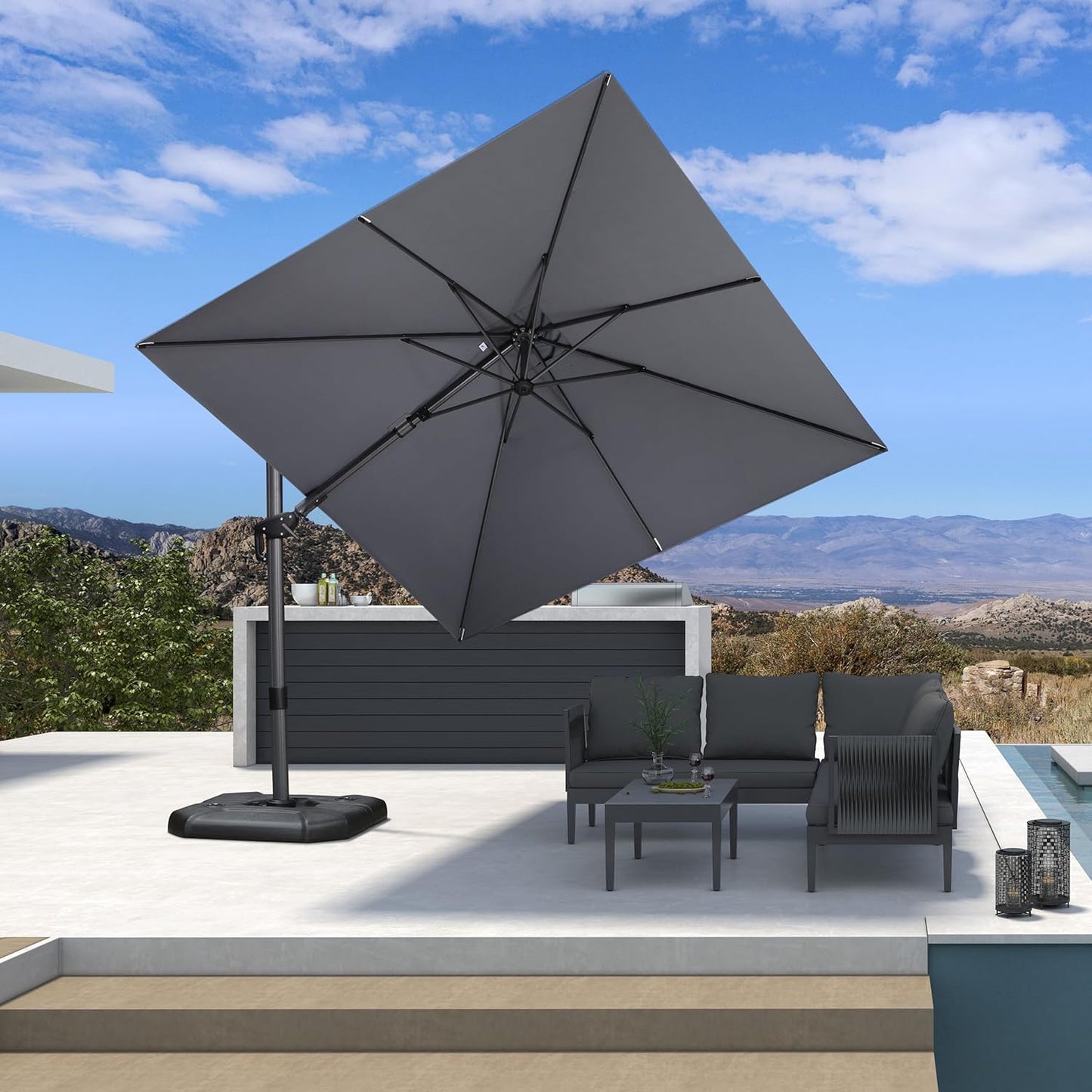 PURPLE LEAF 9' X 11.5' Patio Umbrella Outdoor Cantilever Rectangle Umbrella Aluminum Offset Umbrella with 360-degree Rotation for Garden Deck Pool Patio, Navy Blue