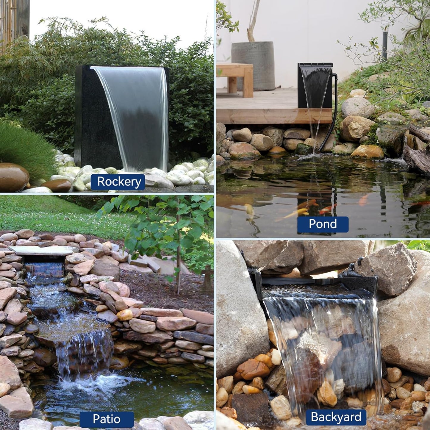 POPOSOAP 55W Solar Pond Waterfall Box with Fountain Pump, 304 Stainless Steel Pond Waterfall Spillway, Pond Spillway with 9.8FT PU Corrugated Tubing for Garden Waterfall,Water Features-P5552H