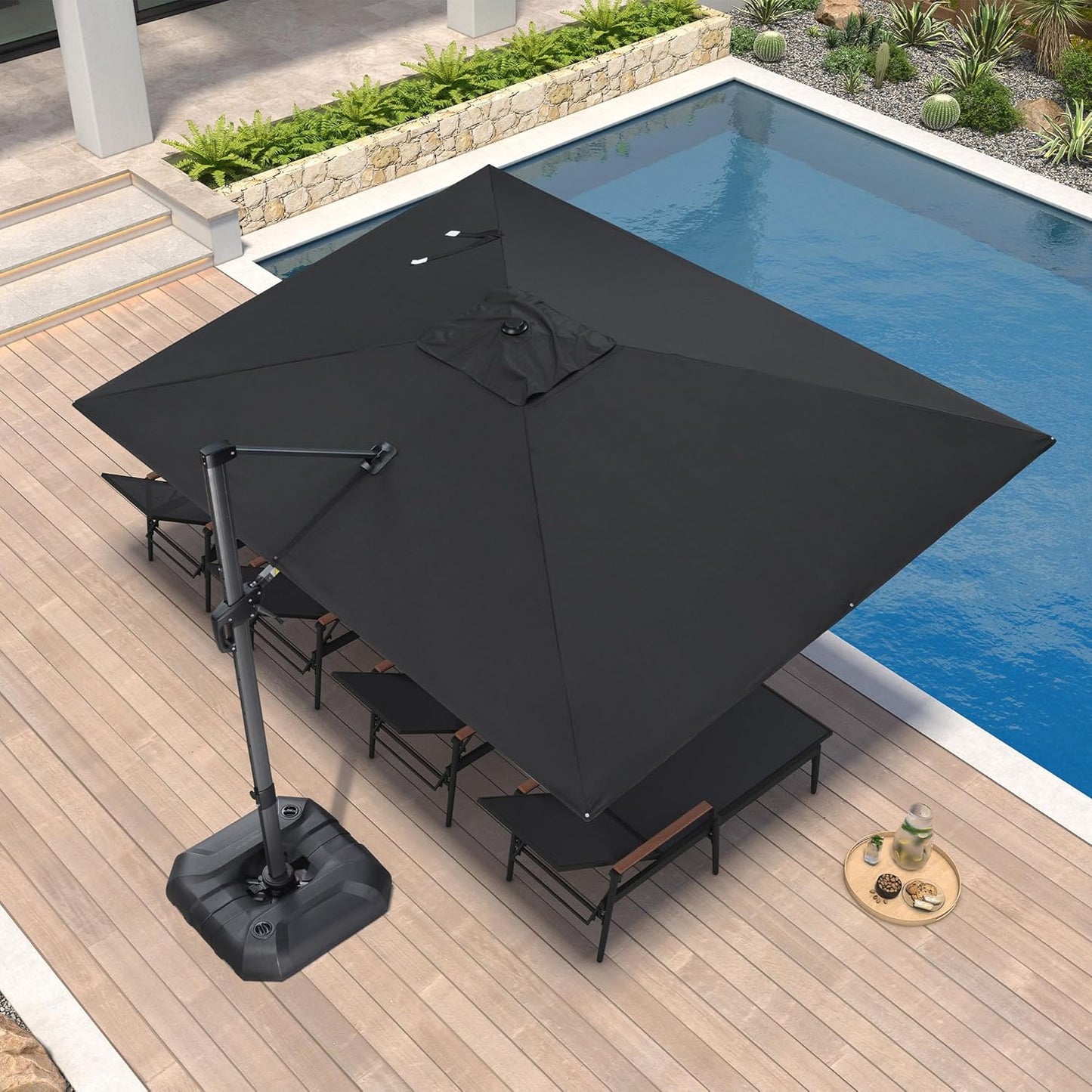 PURPLE LEAF 9' X 11.5' Patio Umbrella Outdoor Cantilever Rectangle Umbrella Aluminum Offset Umbrella with 360-degree Rotation for Garden Deck Pool Patio, Navy Blue