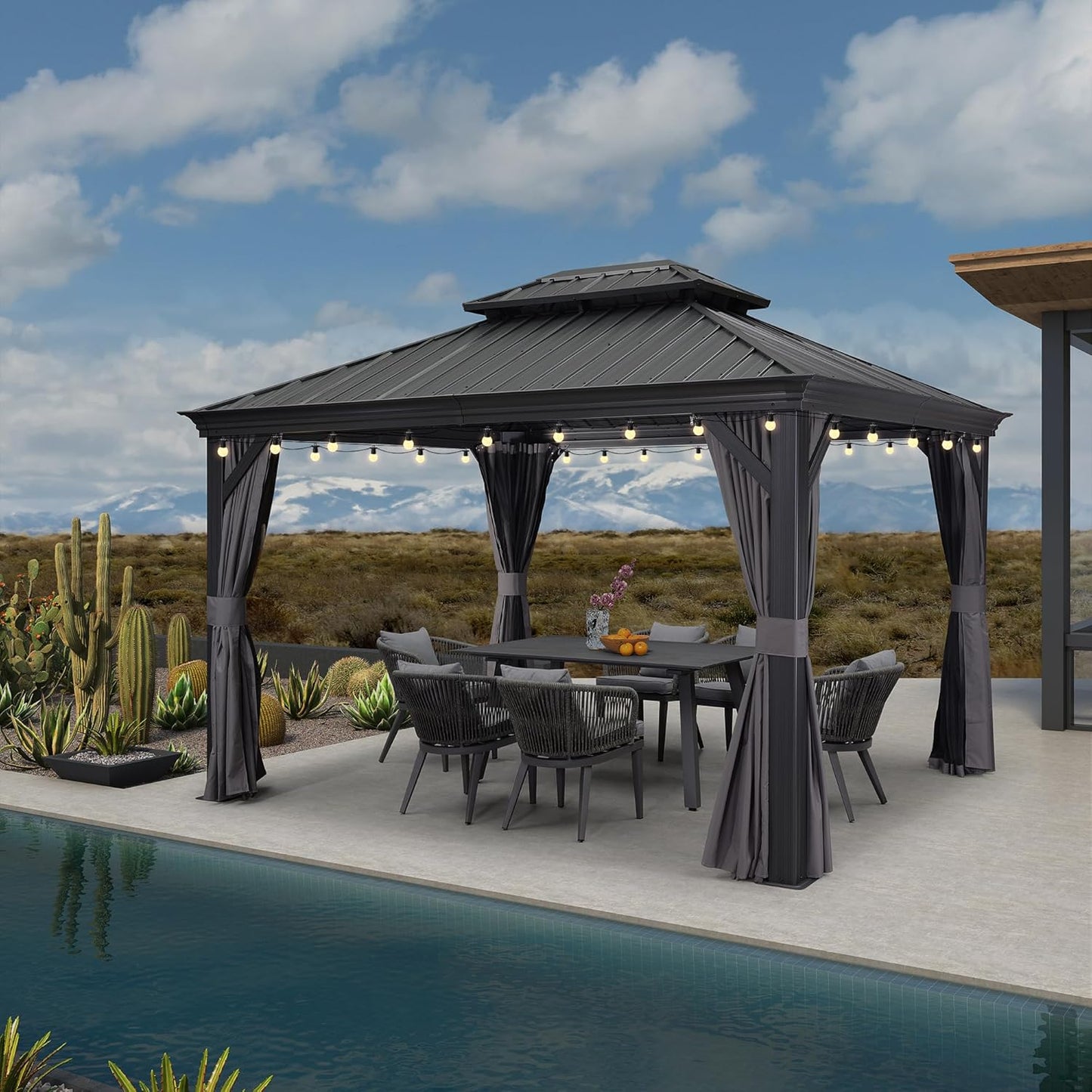 PURPLE LEAF 12' X 20' Permanent Hardtop Gazebo Aluminum Gazebo with Galvanized Steel Double Roof for Patio Lawn and Garden, Curtains and Netting Included, Grey