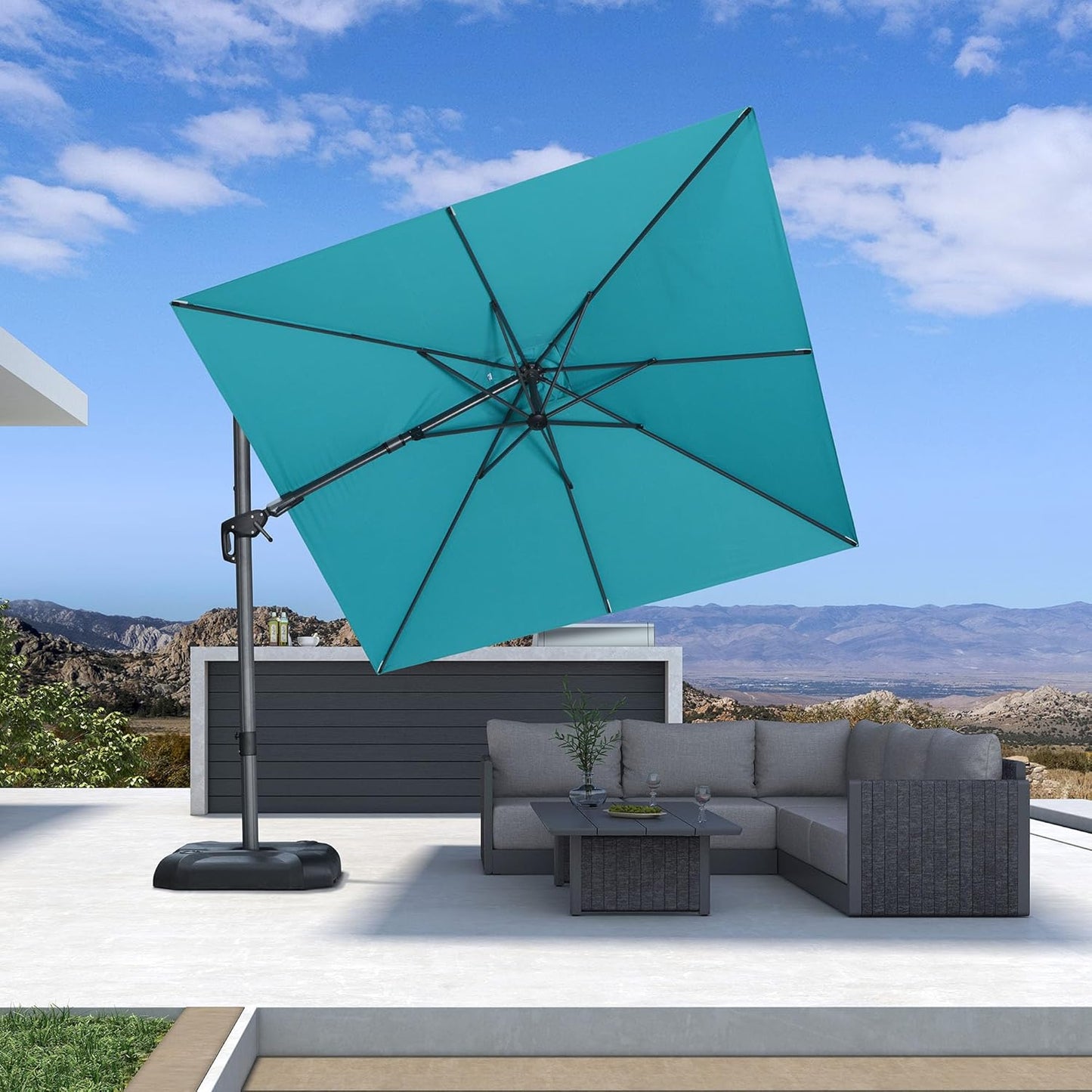 PURPLE LEAF 9' X 11.5' Patio Umbrella Outdoor Cantilever Rectangle Umbrella Aluminum Offset Umbrella with 360-degree Rotation for Garden Deck Pool Patio, Navy Blue
