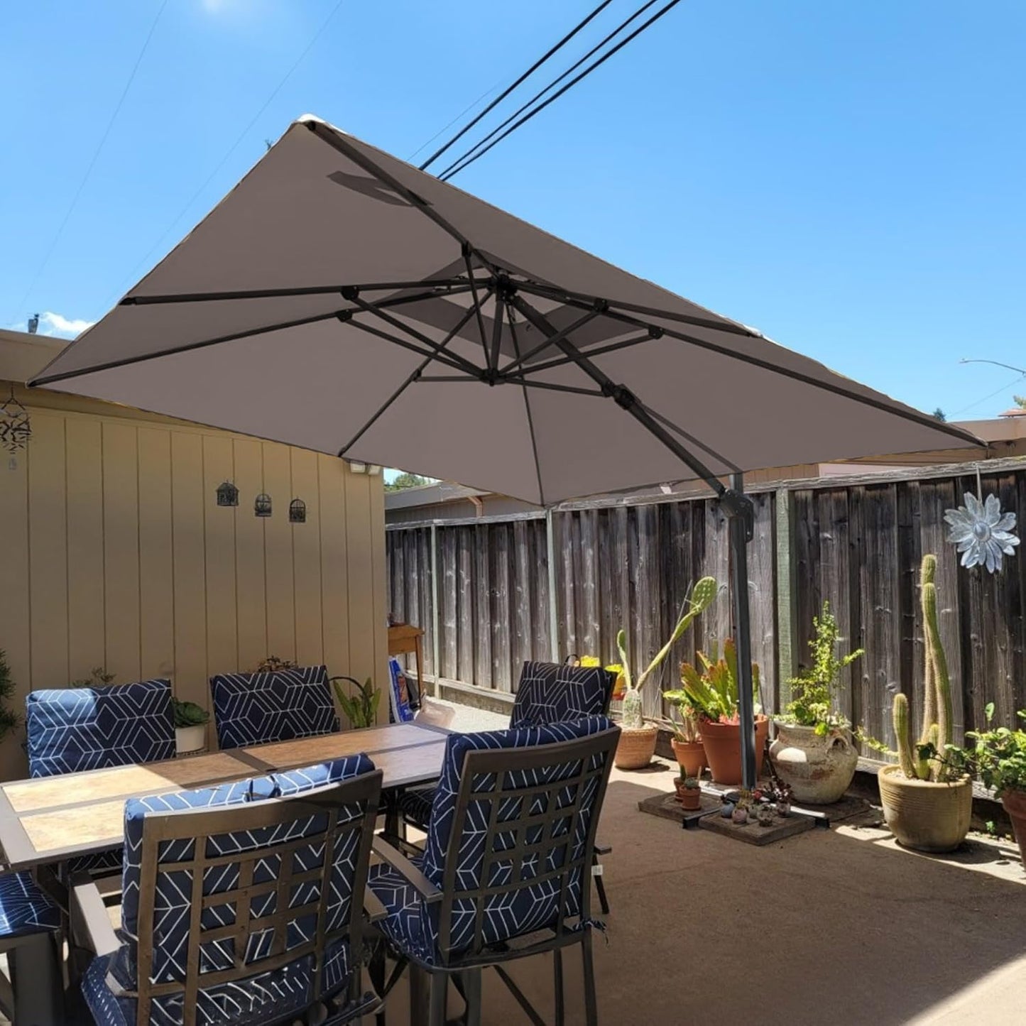 PURPLE LEAF 10' x 13' Cantilever Patio Umbrella Outdoor Umbrella with 330lbs Base Large Rectangular Windproof Offset Umbrella for Pool Deck Garden, Sand Dune