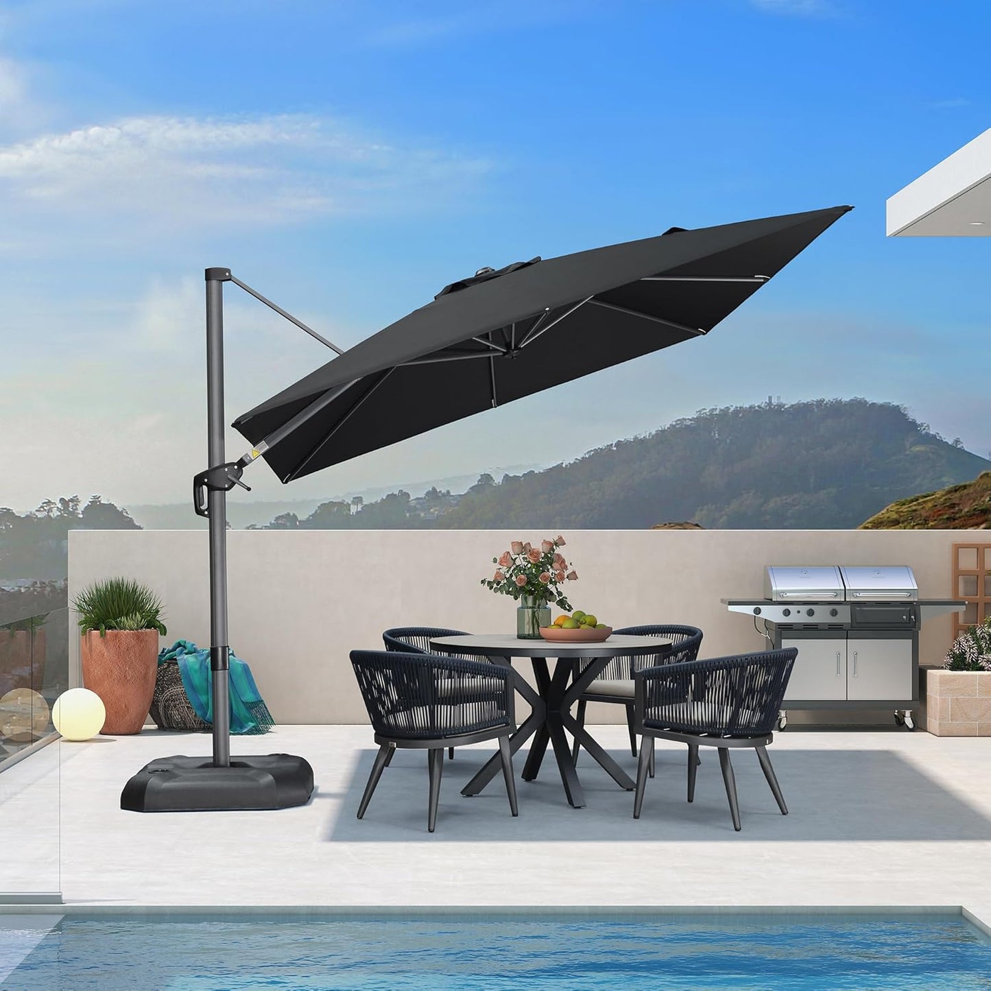PURPLE LEAF 9' X 11.5' Patio Umbrella Outdoor Cantilever Rectangle Umbrella Aluminum Offset Umbrella with 360-degree Rotation for Garden Deck Pool Patio, Navy Blue