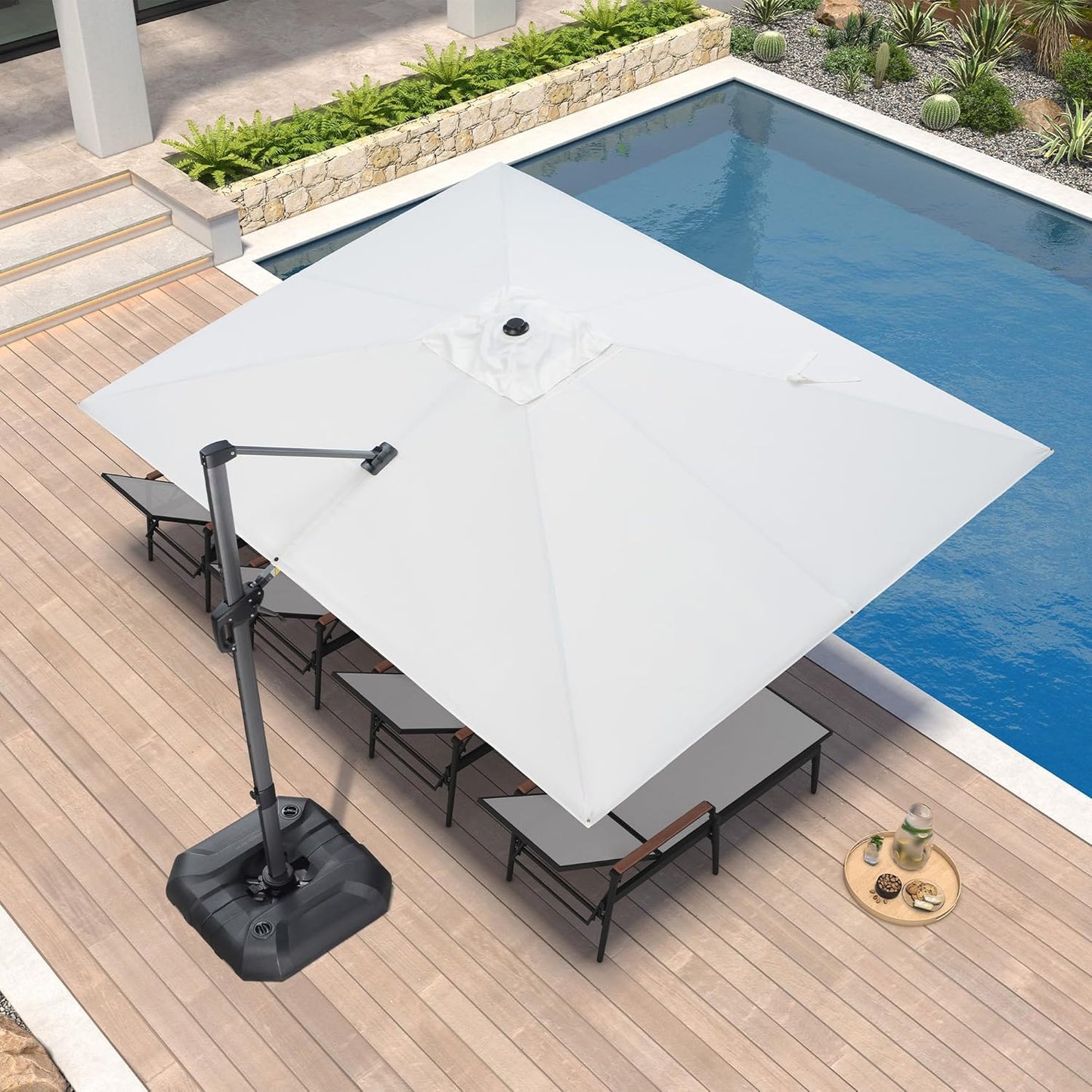 PURPLE LEAF 9' X 11.5' Patio Umbrella Outdoor Cantilever Rectangle Umbrella Aluminum Offset Umbrella with 360-degree Rotation for Garden Deck Pool Patio, Navy Blue