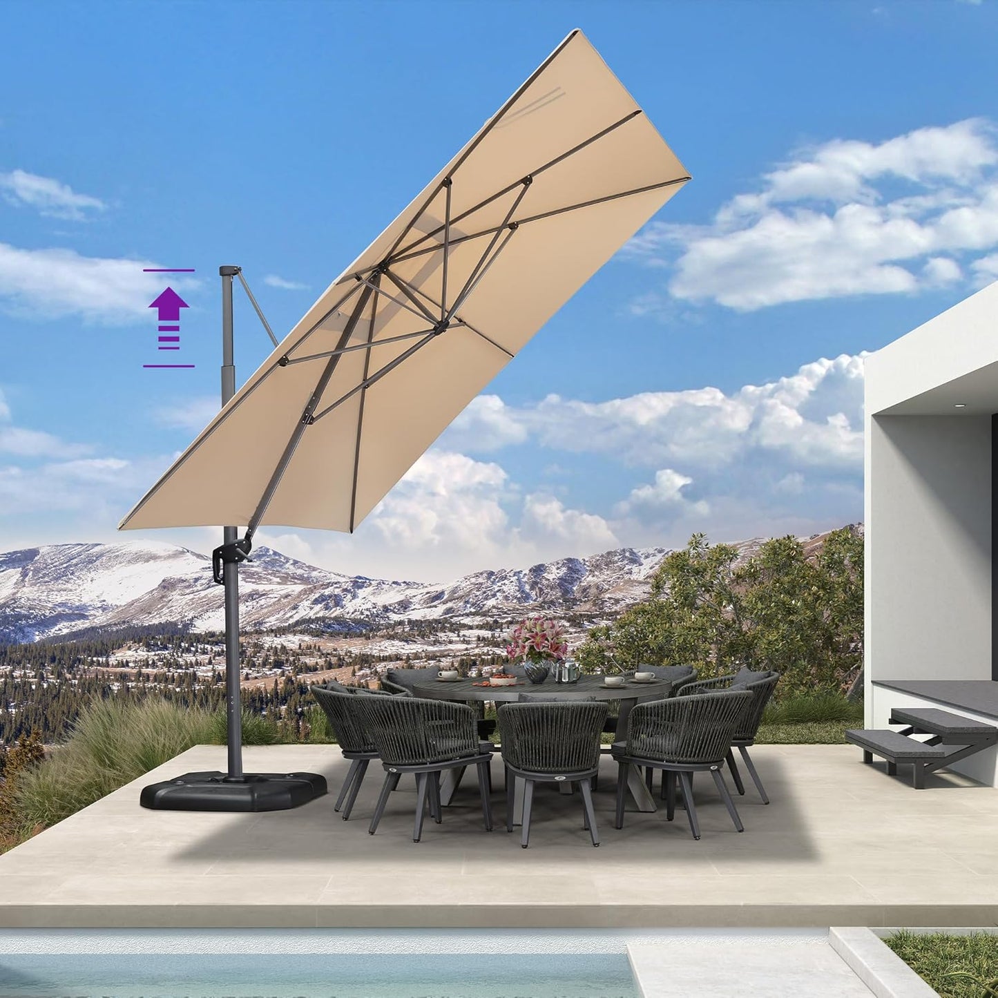 PURPLE LEAF 9' X 11.5' Patio Umbrella Outdoor Cantilever Rectangle Umbrella Aluminum Offset Umbrella with 360-degree Rotation for Garden Deck Pool Patio, Navy Blue