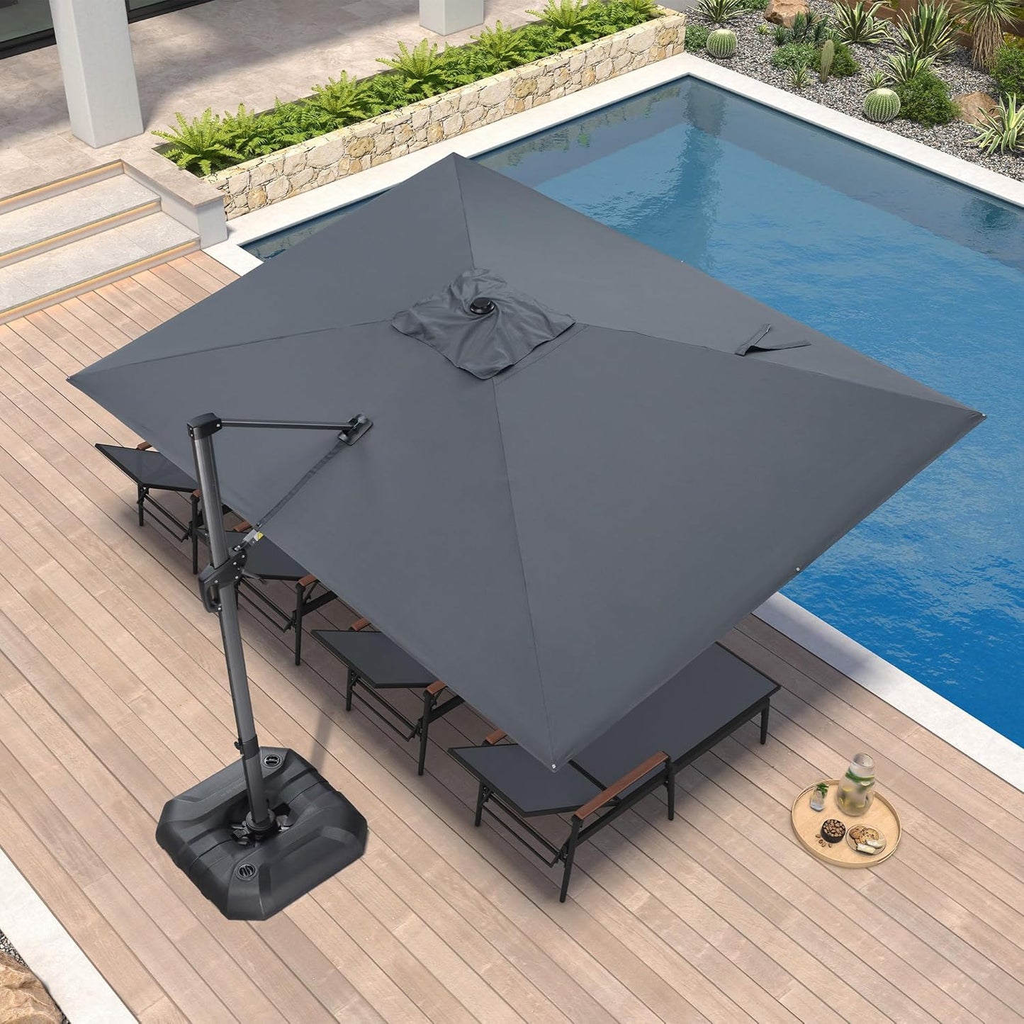 PURPLE LEAF 9' X 11.5' Patio Umbrella Outdoor Cantilever Rectangle Umbrella Aluminum Offset Umbrella with 360-degree Rotation for Garden Deck Pool Patio, Navy Blue