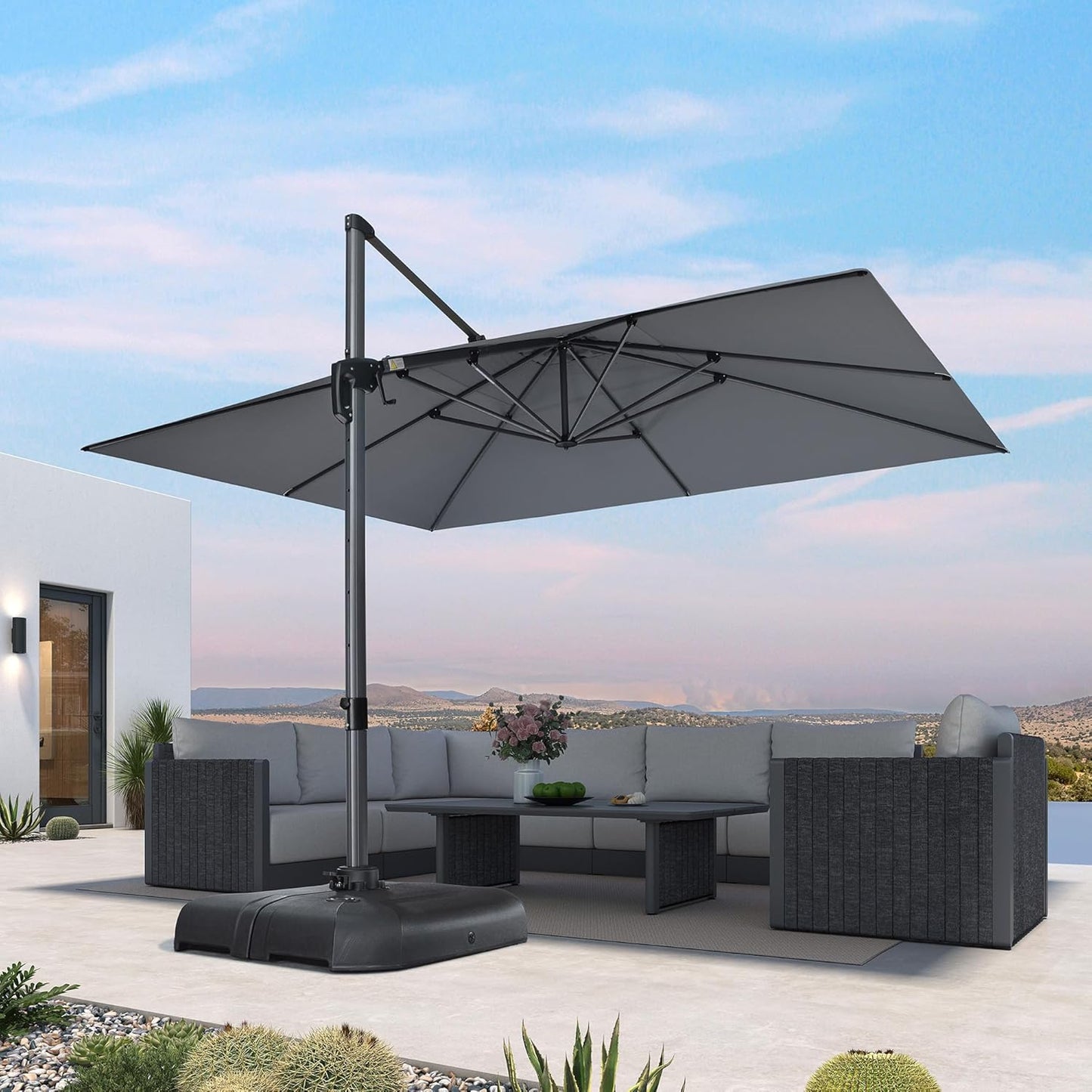 PURPLE LEAF 9' X 11.5' Patio Umbrella Outdoor Cantilever Rectangle Umbrella Aluminum Offset Umbrella with 360-degree Rotation for Garden Deck Pool Patio, Navy Blue