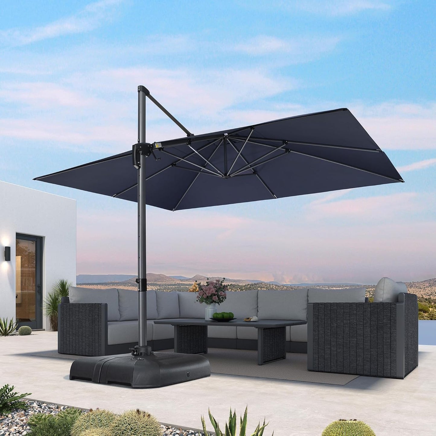 PURPLE LEAF 9' X 11.5' Patio Umbrella Outdoor Cantilever Rectangle Umbrella Aluminum Offset Umbrella with 360-degree Rotation for Garden Deck Pool Patio, Navy Blue
