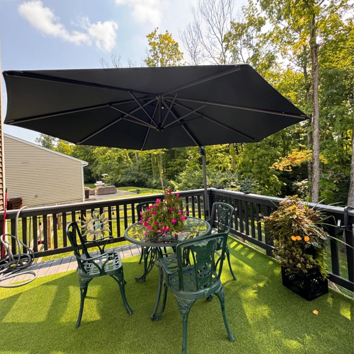 PURPLE LEAF 9' X 11.5' Patio Umbrella Outdoor Cantilever Rectangle Umbrella Aluminum Offset Umbrella with 360-degree Rotation for Garden Deck Pool Patio, Navy Blue