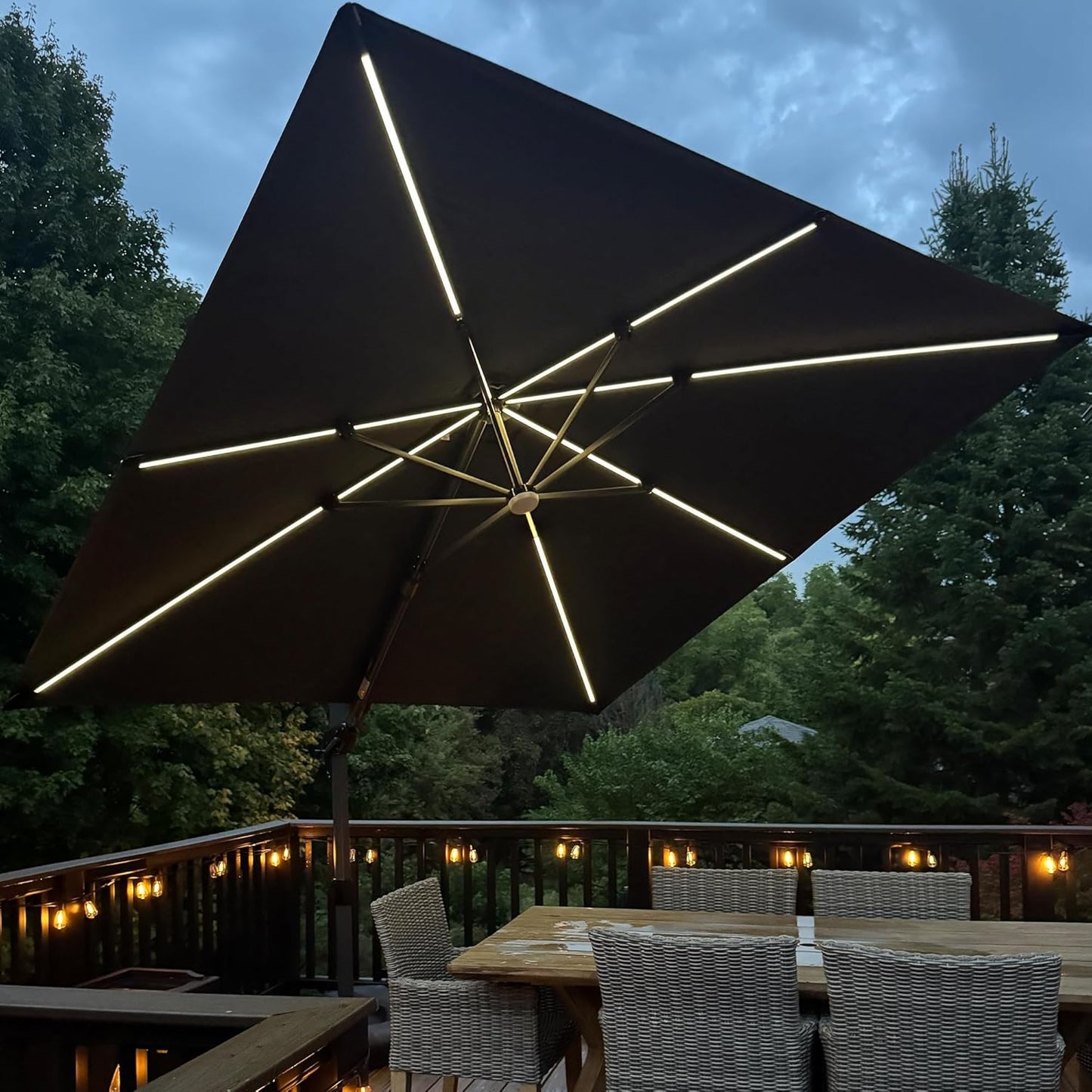 PURPLE LEAF 9' X 11.5' Patio Umbrella Outdoor Cantilever Rectangle Umbrella Aluminum Offset Umbrella with 360-degree Rotation for Garden Deck Pool Patio, Navy Blue