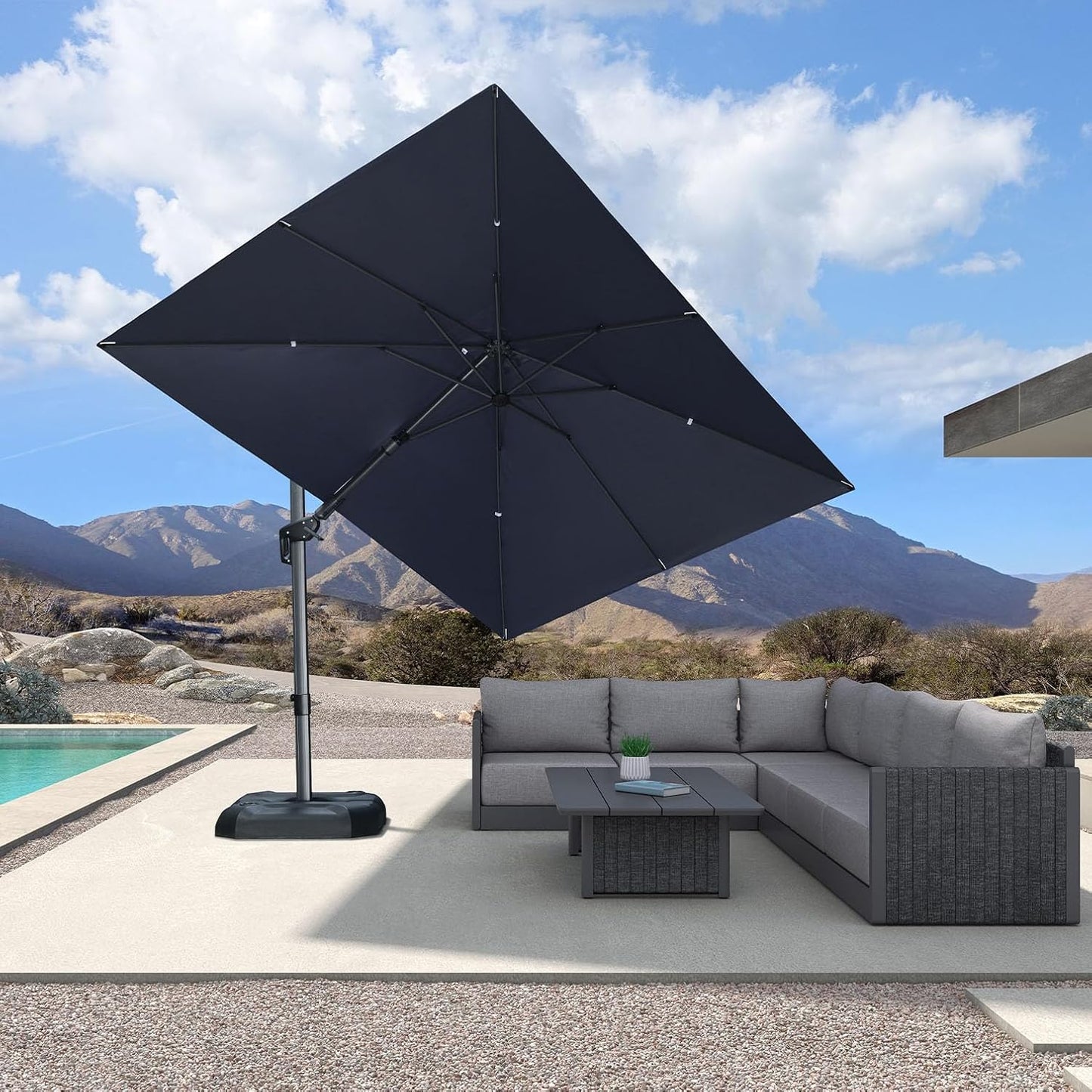 PURPLE LEAF 9' X 11.5' Patio Umbrella Outdoor Cantilever Rectangle Umbrella Aluminum Offset Umbrella with 360-degree Rotation for Garden Deck Pool Patio, Navy Blue