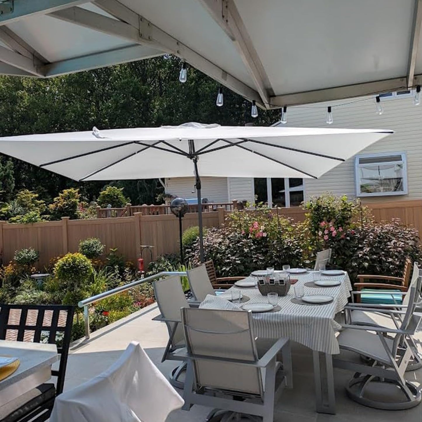 PURPLE LEAF 9' X 11.5' Patio Umbrella Outdoor Cantilever Rectangle Umbrella Aluminum Offset Umbrella with 360-degree Rotation for Garden Deck Pool Patio, Navy Blue