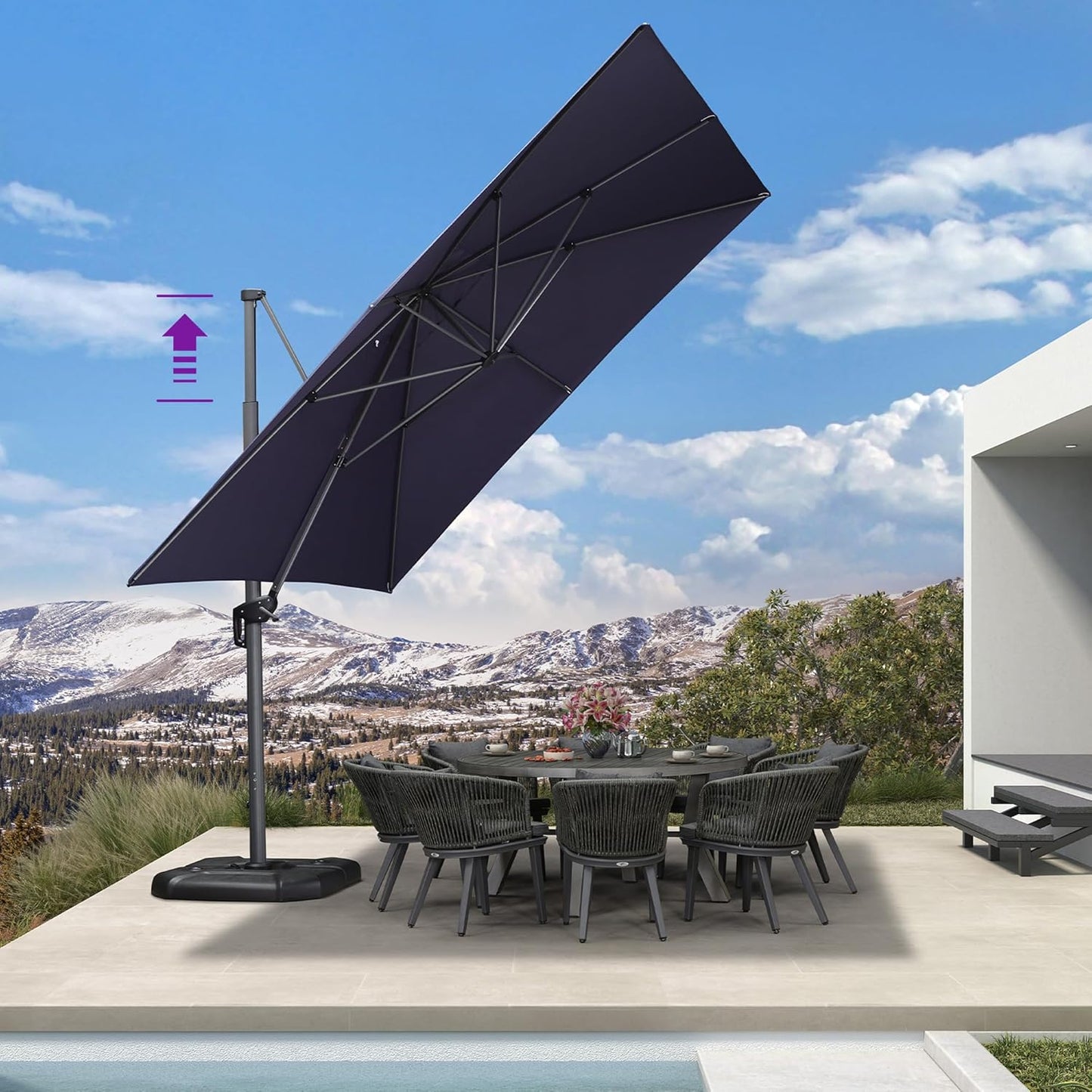 PURPLE LEAF 9' X 11.5' Patio Umbrella Outdoor Cantilever Rectangle Umbrella Aluminum Offset Umbrella with 360-degree Rotation for Garden Deck Pool Patio, Navy Blue