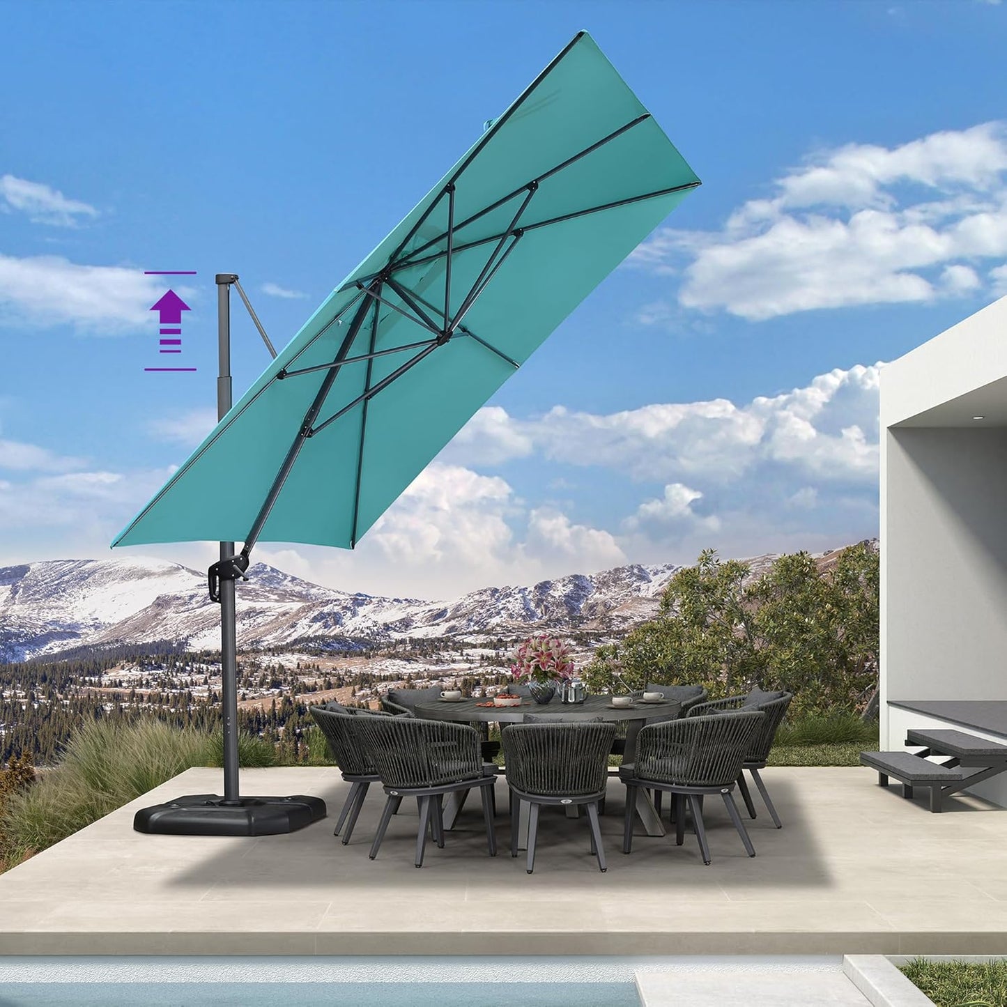 PURPLE LEAF 9' X 11.5' Patio Umbrella Outdoor Cantilever Rectangle Umbrella Aluminum Offset Umbrella with 360-degree Rotation for Garden Deck Pool Patio, Navy Blue