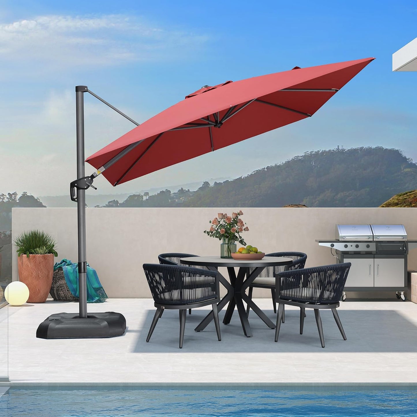PURPLE LEAF 9' X 11.5' Patio Umbrella Outdoor Cantilever Rectangle Umbrella Aluminum Offset Umbrella with 360-degree Rotation for Garden Deck Pool Patio, Navy Blue