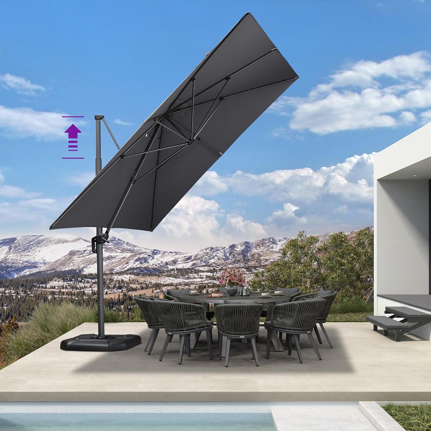 PURPLE LEAF 9' X 11.5' Patio Umbrella Outdoor Cantilever Rectangle Umbrella Aluminum Offset Umbrella with 360-degree Rotation for Garden Deck Pool Patio, Navy Blue