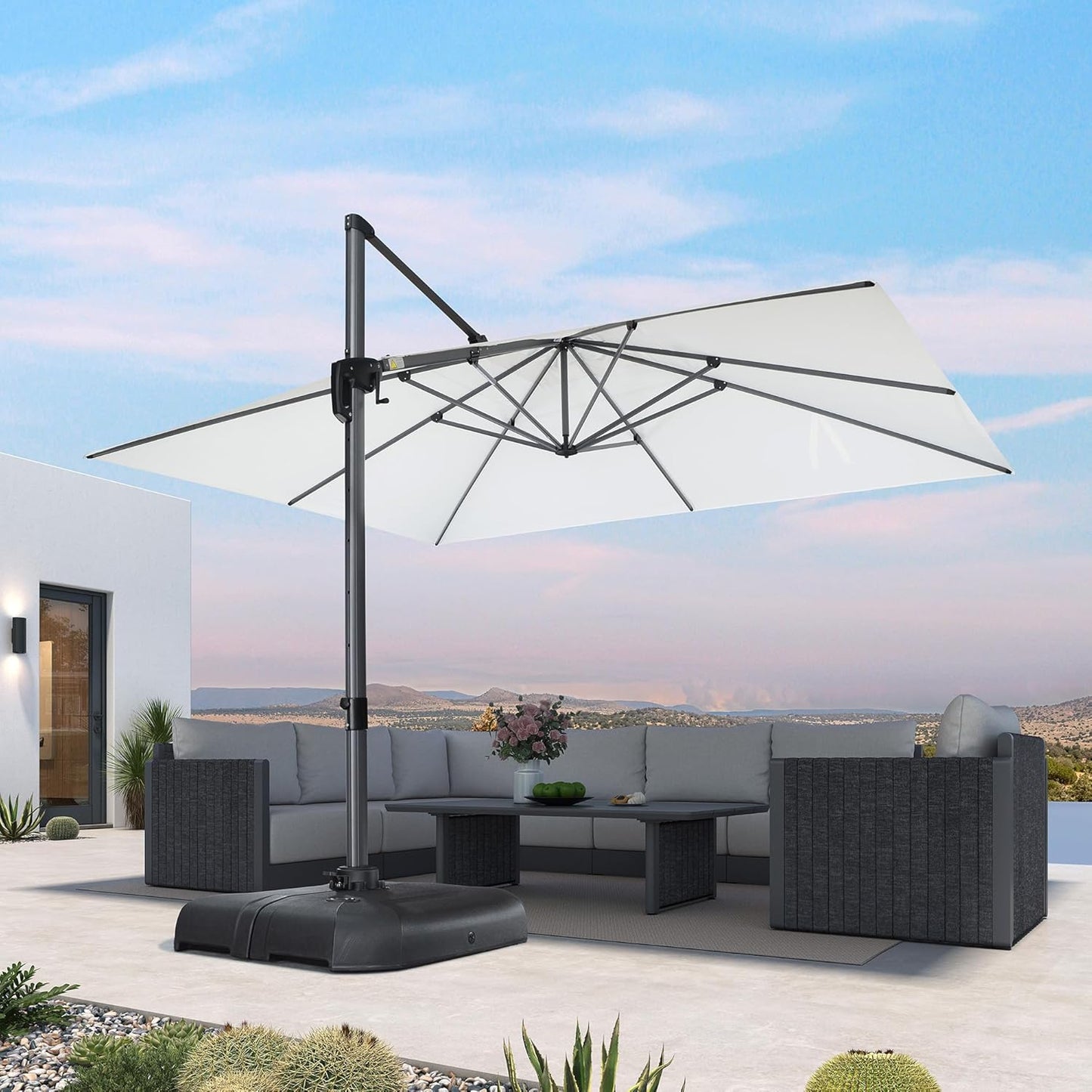 PURPLE LEAF 9' X 11.5' Patio Umbrella Outdoor Cantilever Rectangle Umbrella Aluminum Offset Umbrella with 360-degree Rotation for Garden Deck Pool Patio, Navy Blue