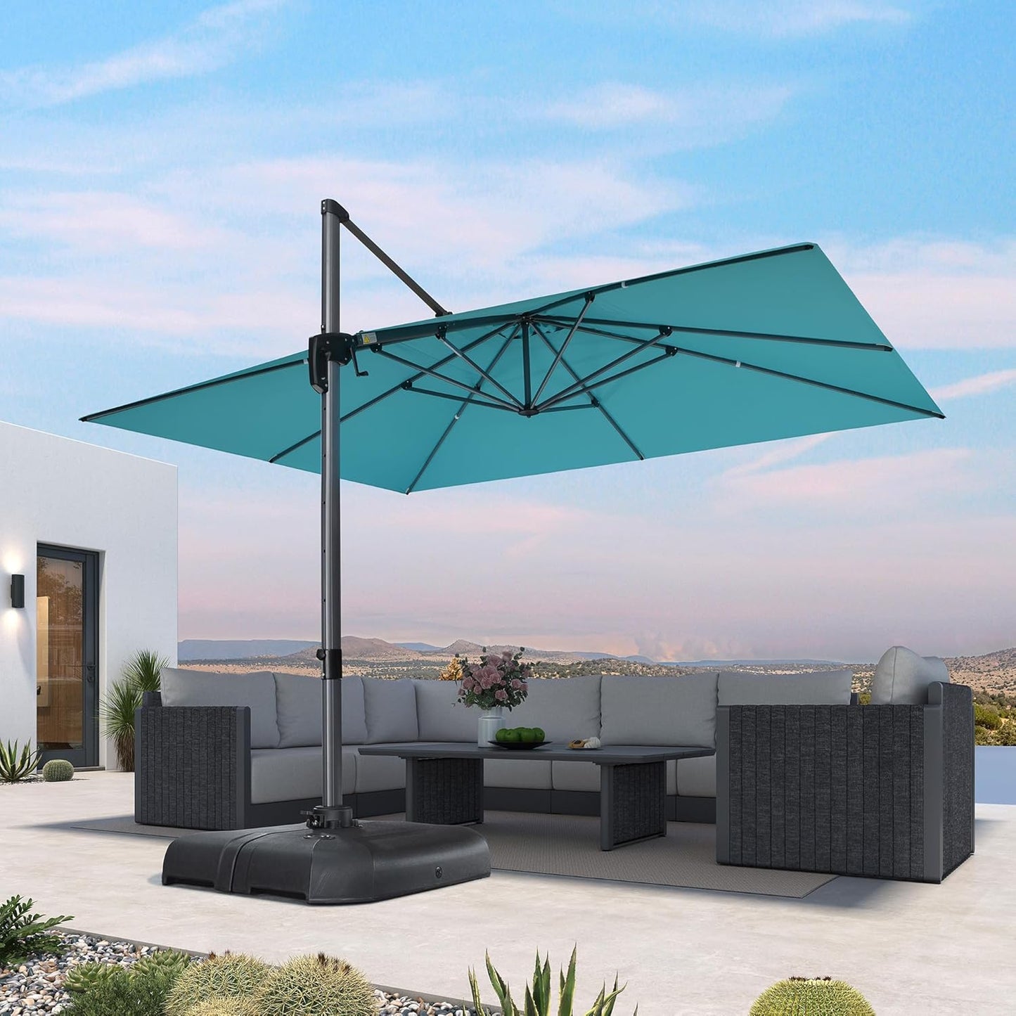 PURPLE LEAF 9' X 11.5' Patio Umbrella Outdoor Cantilever Rectangle Umbrella Aluminum Offset Umbrella with 360-degree Rotation for Garden Deck Pool Patio, Navy Blue
