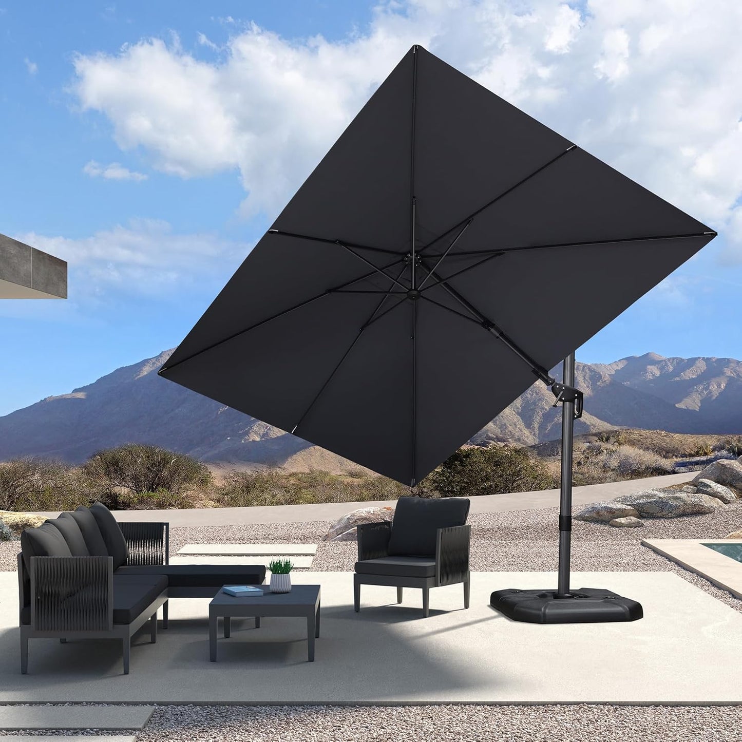 PURPLE LEAF 9' X 11.5' Patio Umbrella Outdoor Cantilever Rectangle Umbrella Aluminum Offset Umbrella with 360-degree Rotation for Garden Deck Pool Patio, Navy Blue