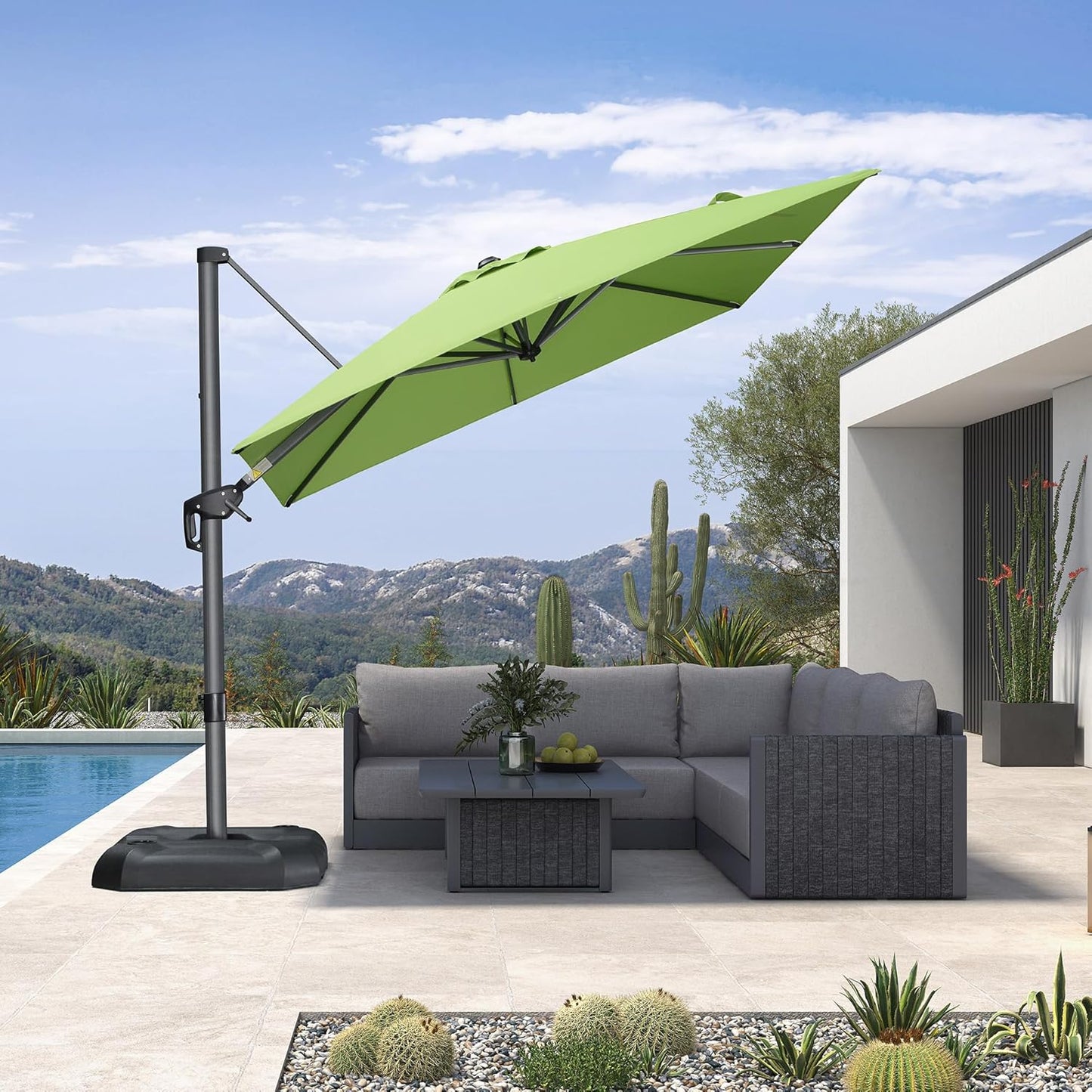 PURPLE LEAF 9' X 11.5' Patio Umbrella Outdoor Cantilever Rectangle Umbrella Aluminum Offset Umbrella with 360-degree Rotation for Garden Deck Pool Patio, Navy Blue