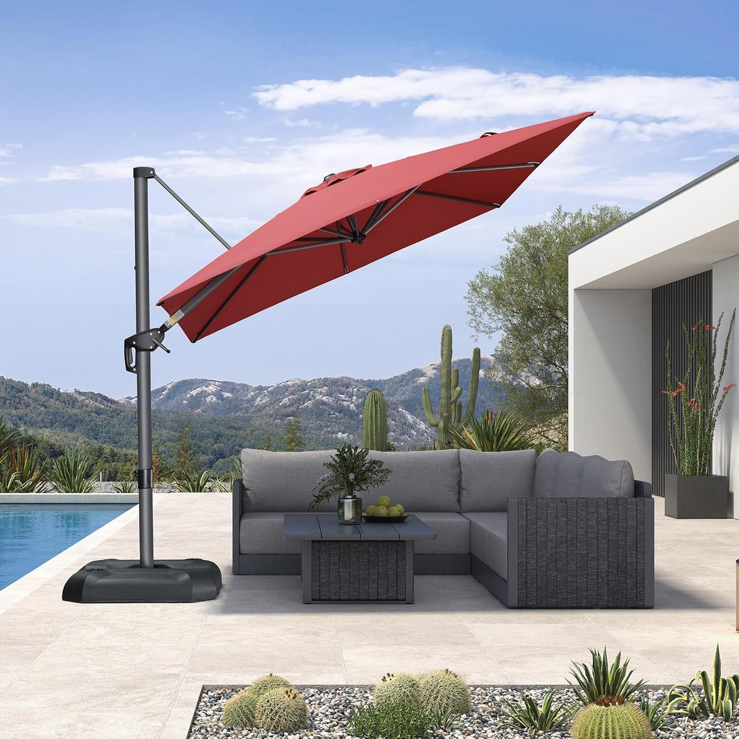 PURPLE LEAF 9' X 11.5' Patio Umbrella Outdoor Cantilever Rectangle Umbrella Aluminum Offset Umbrella with 360-degree Rotation for Garden Deck Pool Patio, Navy Blue