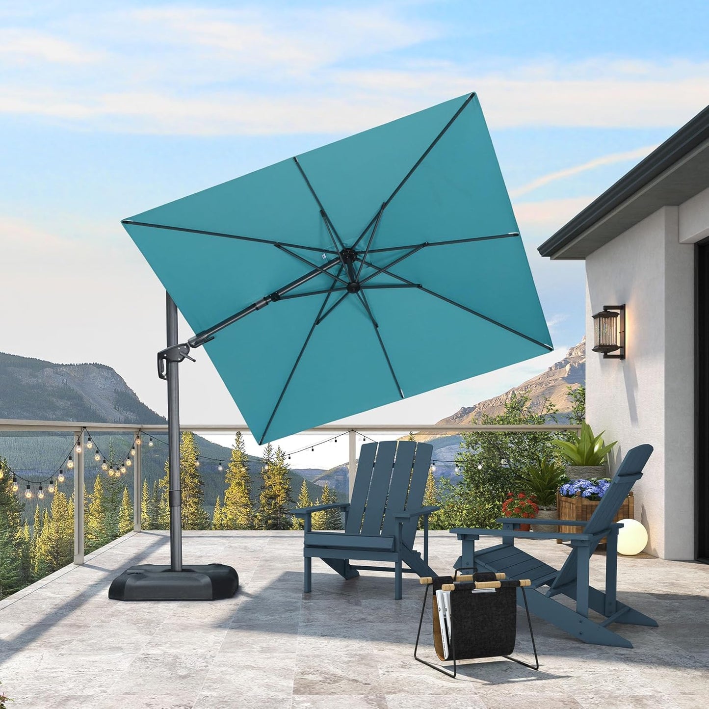 PURPLE LEAF 9' X 11.5' Patio Umbrella Outdoor Cantilever Rectangle Umbrella Aluminum Offset Umbrella with 360-degree Rotation for Garden Deck Pool Patio, Navy Blue