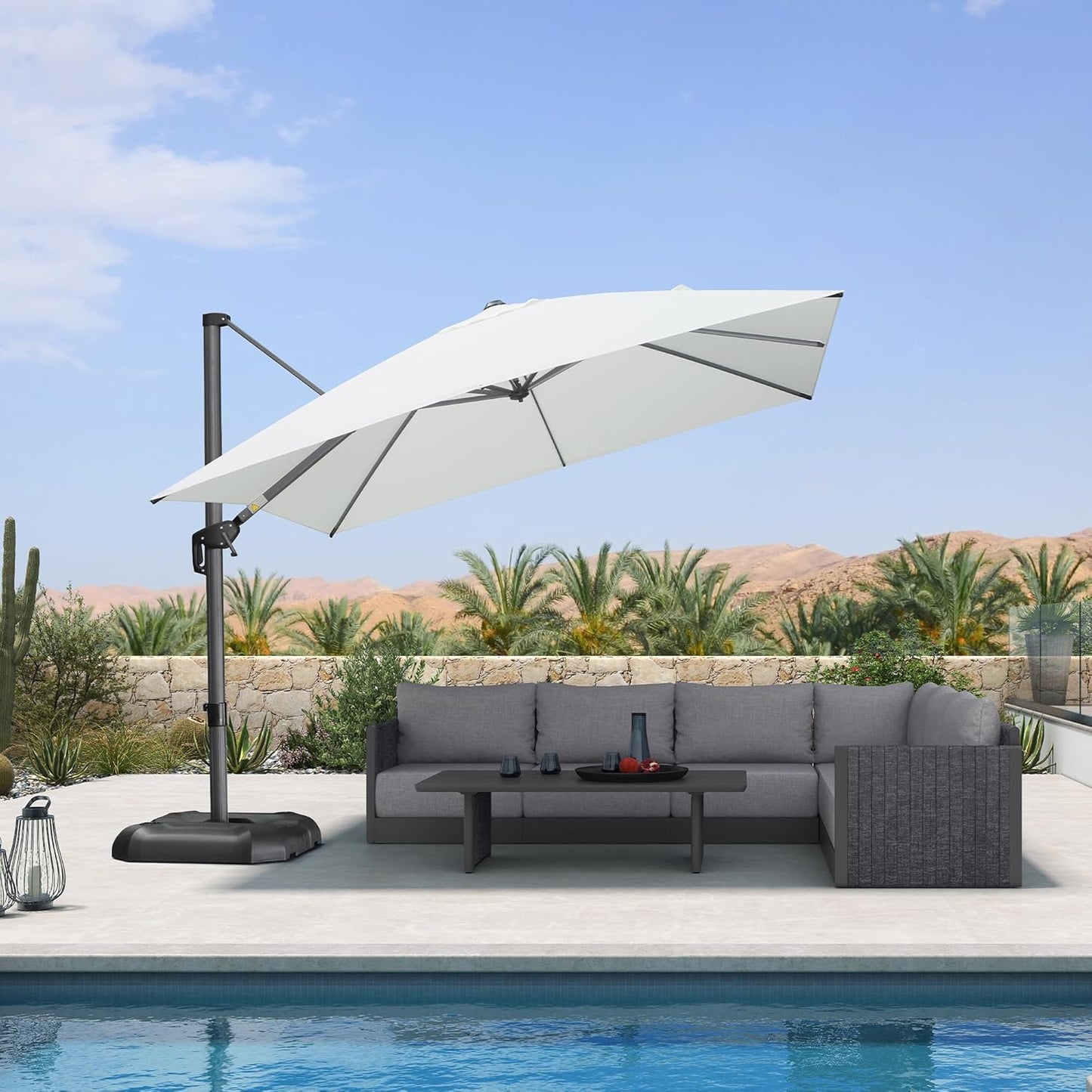 PURPLE LEAF 9' X 11.5' Patio Umbrella Outdoor Cantilever Rectangle Umbrella Aluminum Offset Umbrella with 360-degree Rotation for Garden Deck Pool Patio, Navy Blue