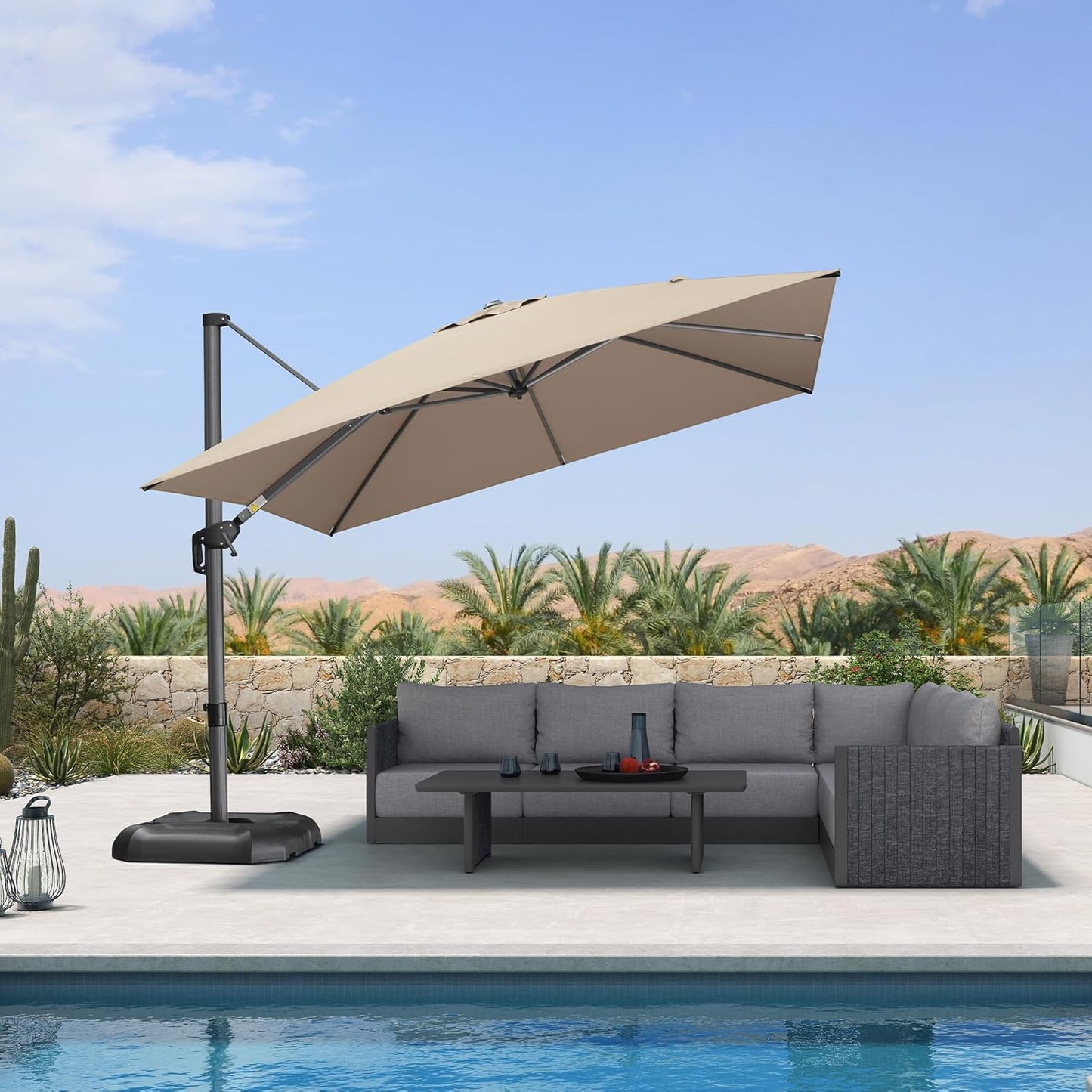 PURPLE LEAF 9' X 11.5' Patio Umbrella Outdoor Cantilever Rectangle Umbrella Aluminum Offset Umbrella with 360-degree Rotation for Garden Deck Pool Patio, Navy Blue