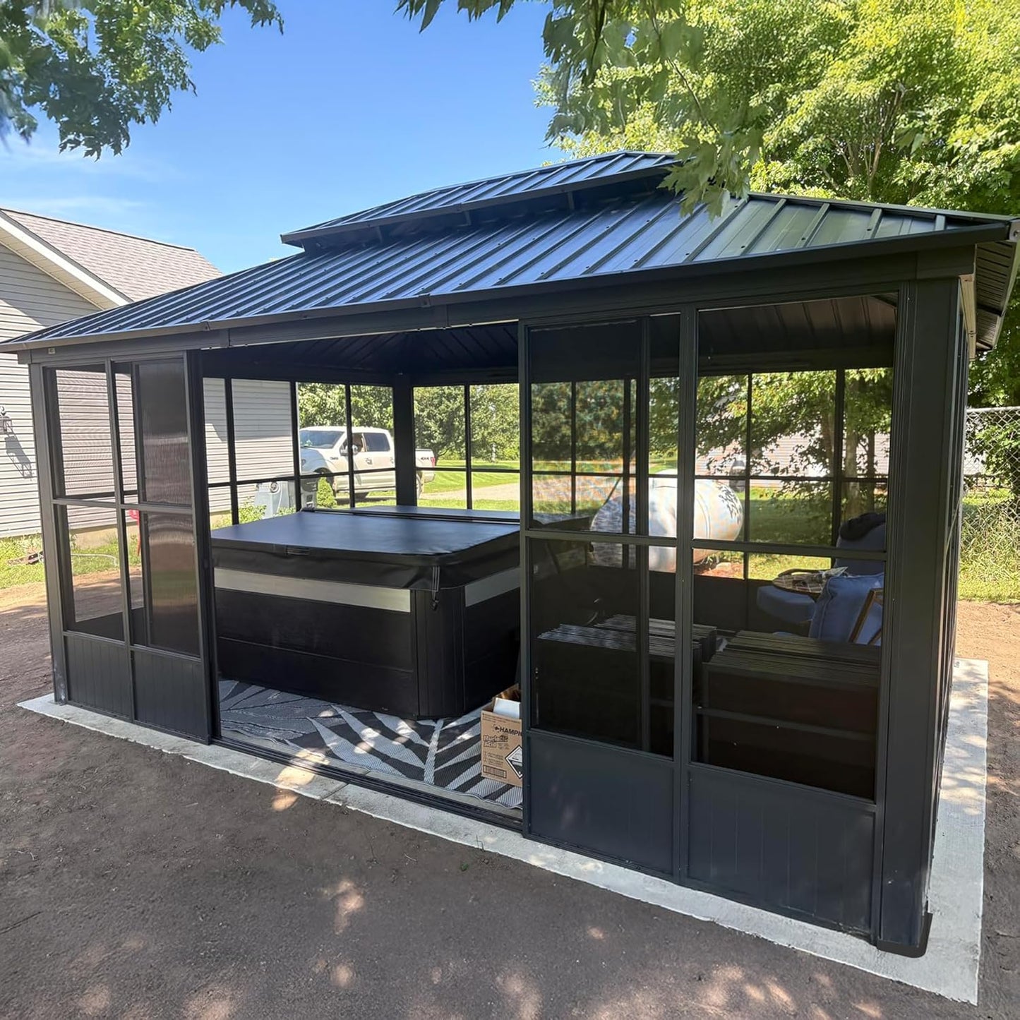 PURPLE LEAF 12' X 20' Permanent Hardtop Gazebo Aluminum Gazebo with Galvanized Steel Double Roof for Patio Lawn and Garden, Curtains and Netting Included, Grey