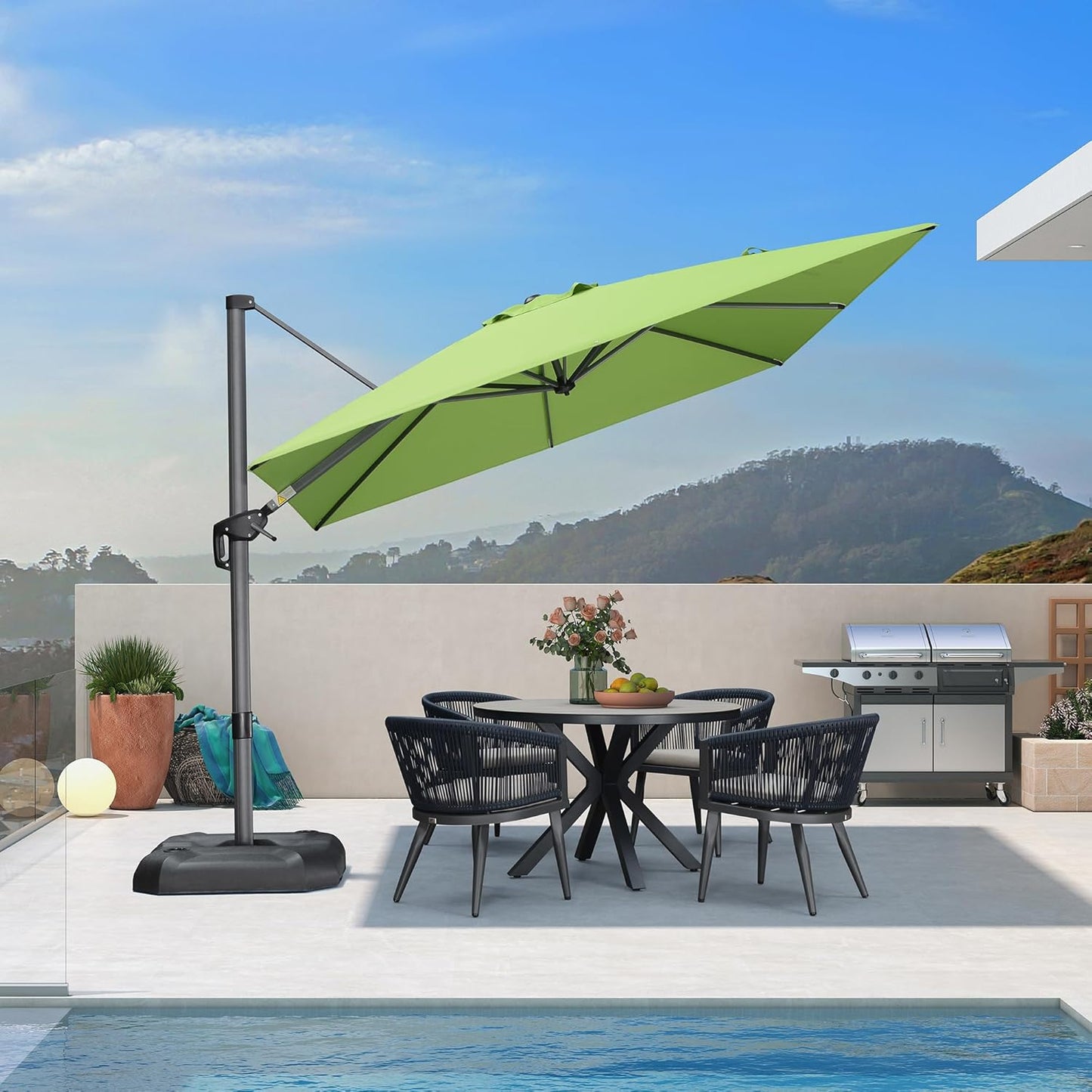 PURPLE LEAF 9' X 11.5' Patio Umbrella Outdoor Cantilever Rectangle Umbrella Aluminum Offset Umbrella with 360-degree Rotation for Garden Deck Pool Patio, Navy Blue