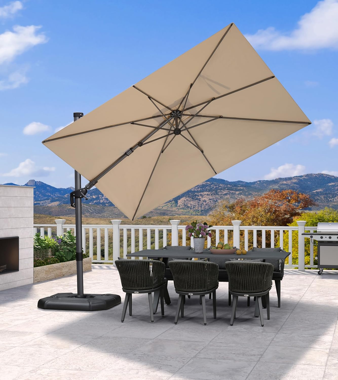 PURPLE LEAF 9' X 11.5' Patio Umbrella Outdoor Cantilever Rectangle Umbrella Aluminum Offset Umbrella with 360-degree Rotation for Garden Deck Pool Patio, Navy Blue