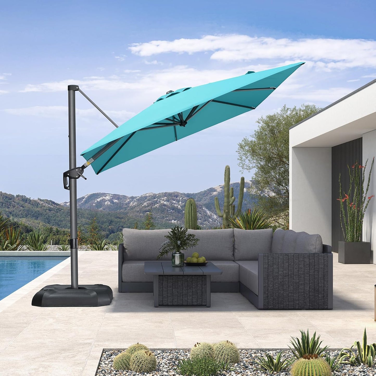 PURPLE LEAF 9' X 11.5' Patio Umbrella Outdoor Cantilever Rectangle Umbrella Aluminum Offset Umbrella with 360-degree Rotation for Garden Deck Pool Patio, Navy Blue