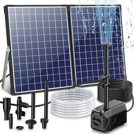 Antfraer 35W Solar Fountain Outdoor Pump, 450GPH Solar Pond Pump with Foldable Solar Panel, Adjustable Flow Solar Water Pump with PVC Tubing for Ponds, Garden, Waterfall, Hydroponics, Pool Used