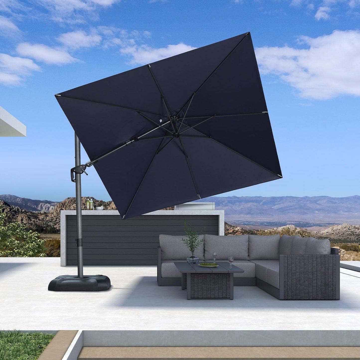 PURPLE LEAF 9' X 11.5' Patio Umbrella Outdoor Cantilever Rectangle Umbrella Aluminum Offset Umbrella with 360-degree Rotation for Garden Deck Pool Patio, Navy Blue