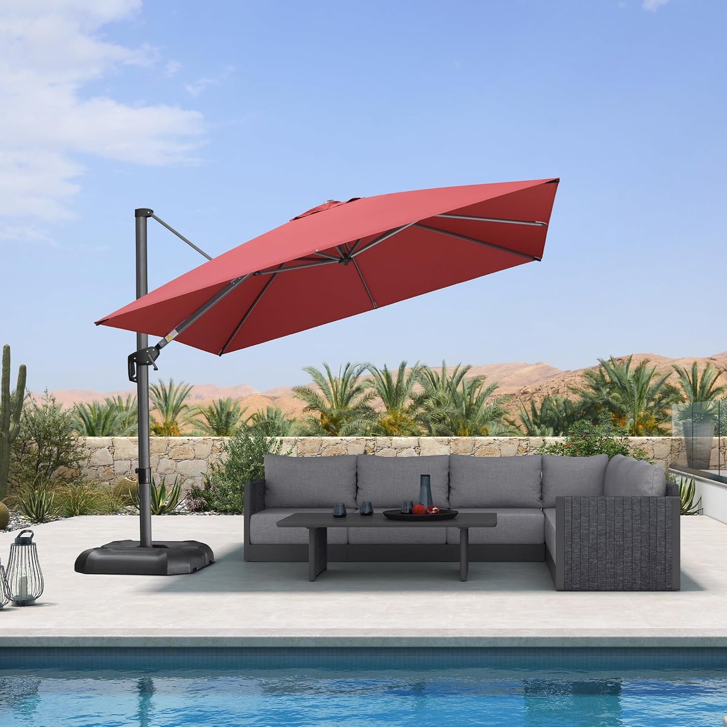PURPLE LEAF 9' X 11.5' Patio Umbrella Outdoor Cantilever Rectangle Umbrella Aluminum Offset Umbrella with 360-degree Rotation for Garden Deck Pool Patio, Navy Blue