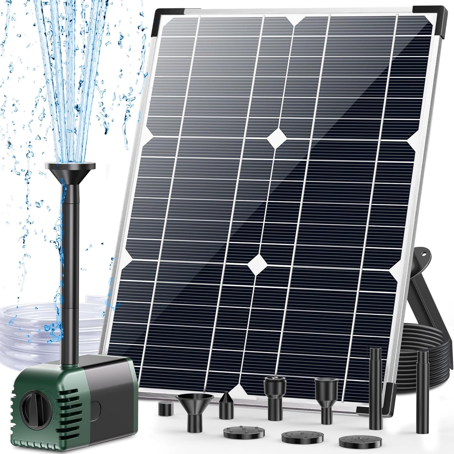 Antfraer 35W Solar Fountain Outdoor Pump, 450GPH Solar Pond Pump with Foldable Solar Panel, Adjustable Flow Solar Water Pump with PVC Tubing for Ponds, Garden, Waterfall, Hydroponics, Pool Used