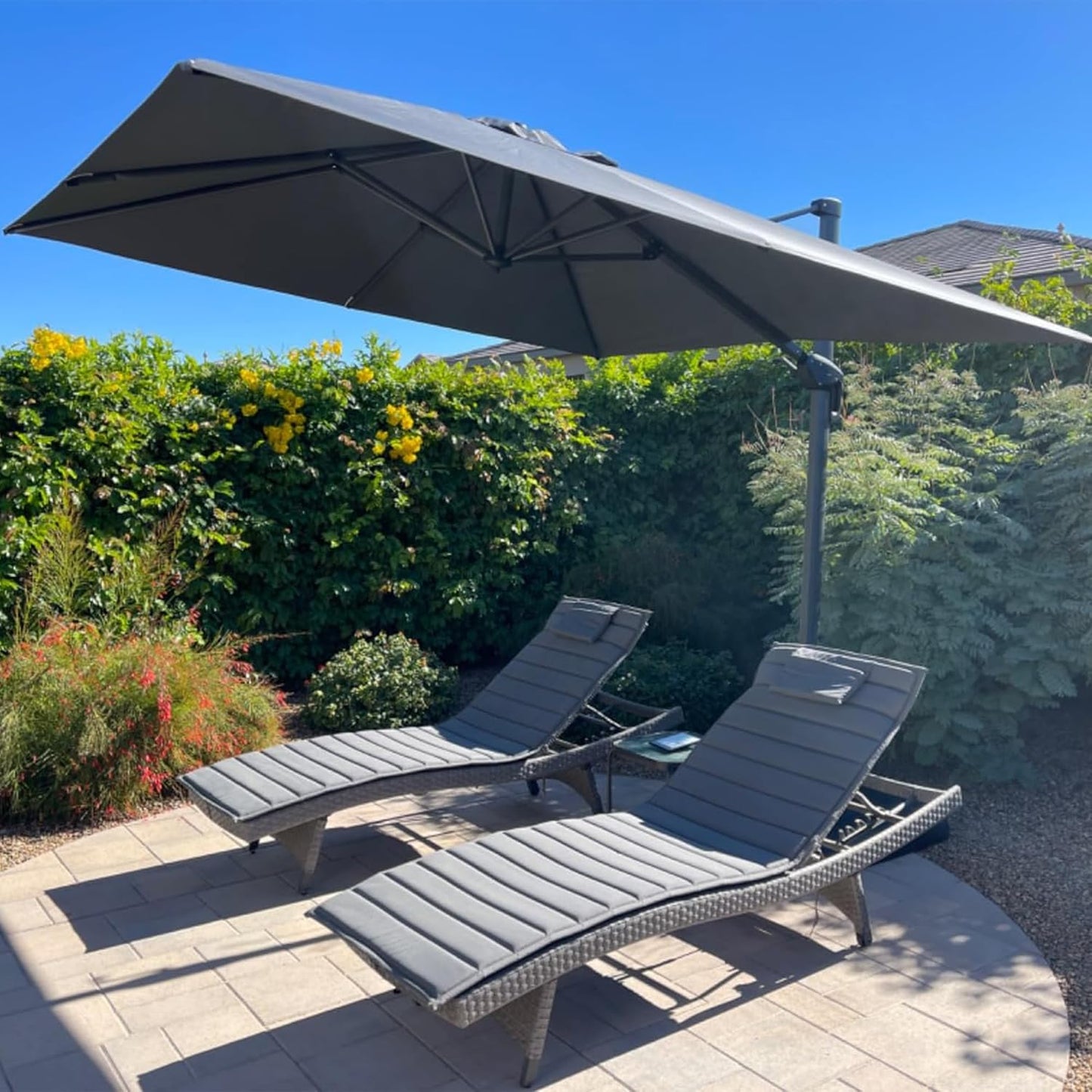 PURPLE LEAF 9' X 11.5' Patio Umbrella Outdoor Cantilever Rectangle Umbrella Aluminum Offset Umbrella with 360-degree Rotation for Garden Deck Pool Patio, Navy Blue