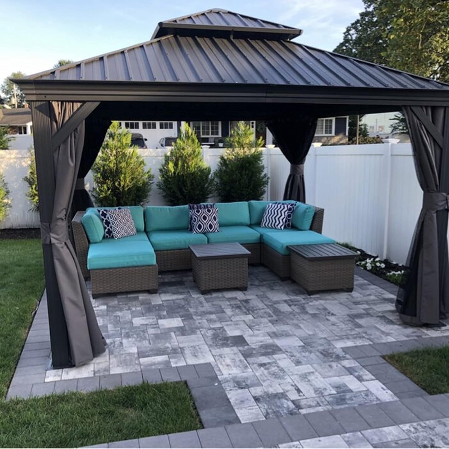 PURPLE LEAF 12' X 20' Permanent Hardtop Gazebo Aluminum Gazebo with Galvanized Steel Double Roof for Patio Lawn and Garden, Curtains and Netting Included, Grey