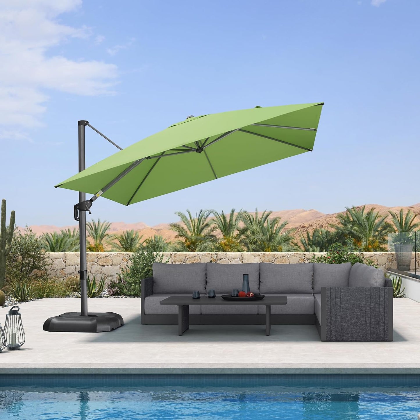 PURPLE LEAF 9' X 11.5' Patio Umbrella Outdoor Cantilever Rectangle Umbrella Aluminum Offset Umbrella with 360-degree Rotation for Garden Deck Pool Patio, Navy Blue